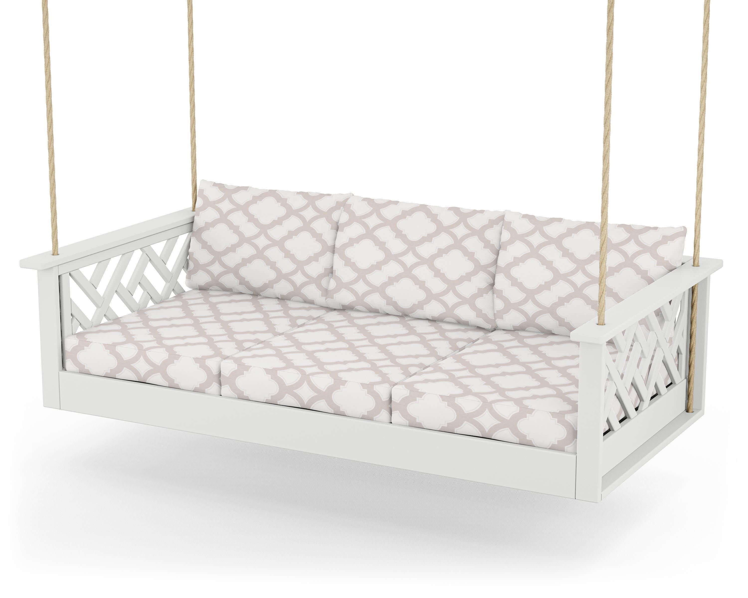 Chippendale Daybed Swing in White / Trellis Dune Burlap