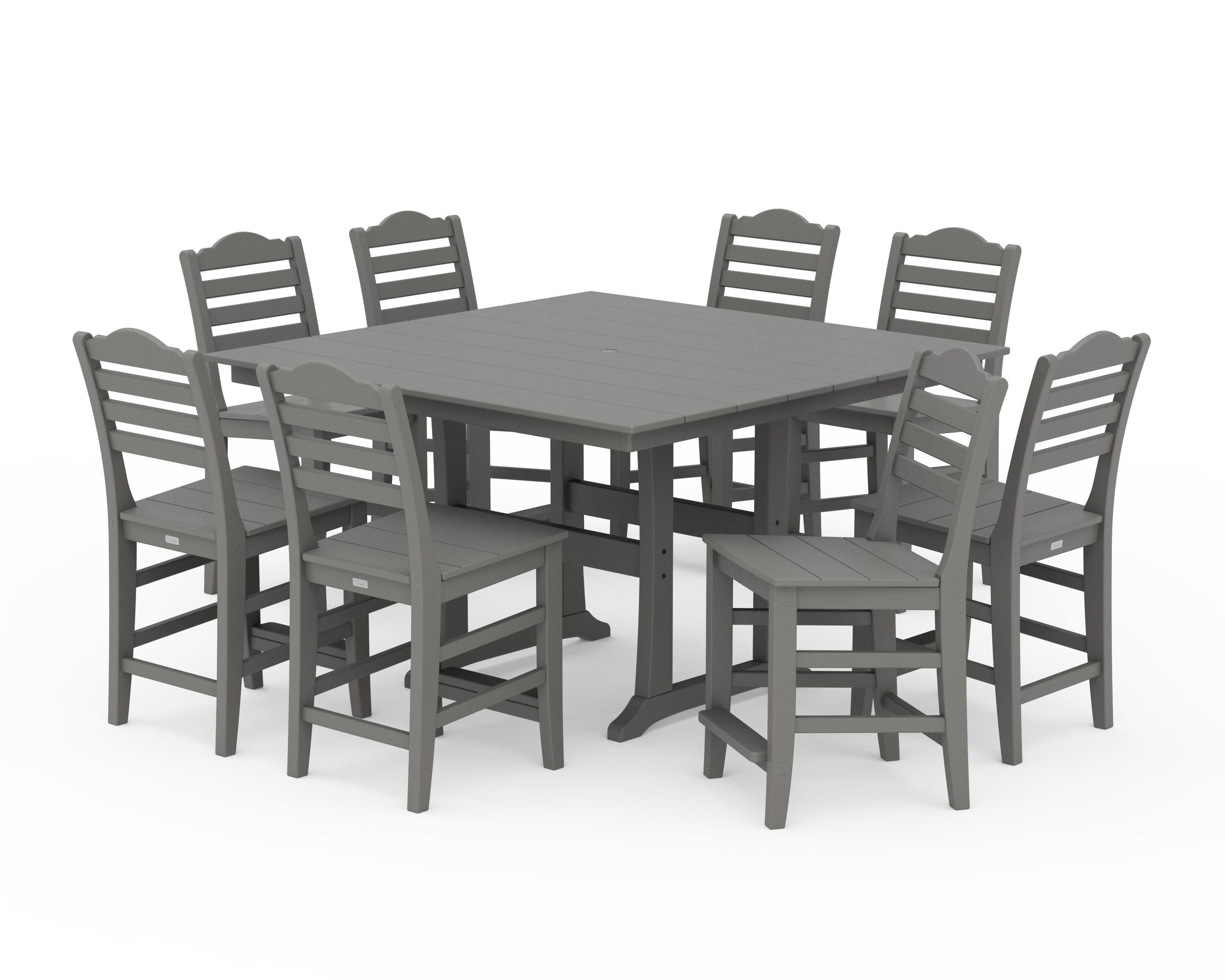 Savannah Side Chair 9-Piece Square Farmhouse Counter Set with Trestle Legs in Slate Grey