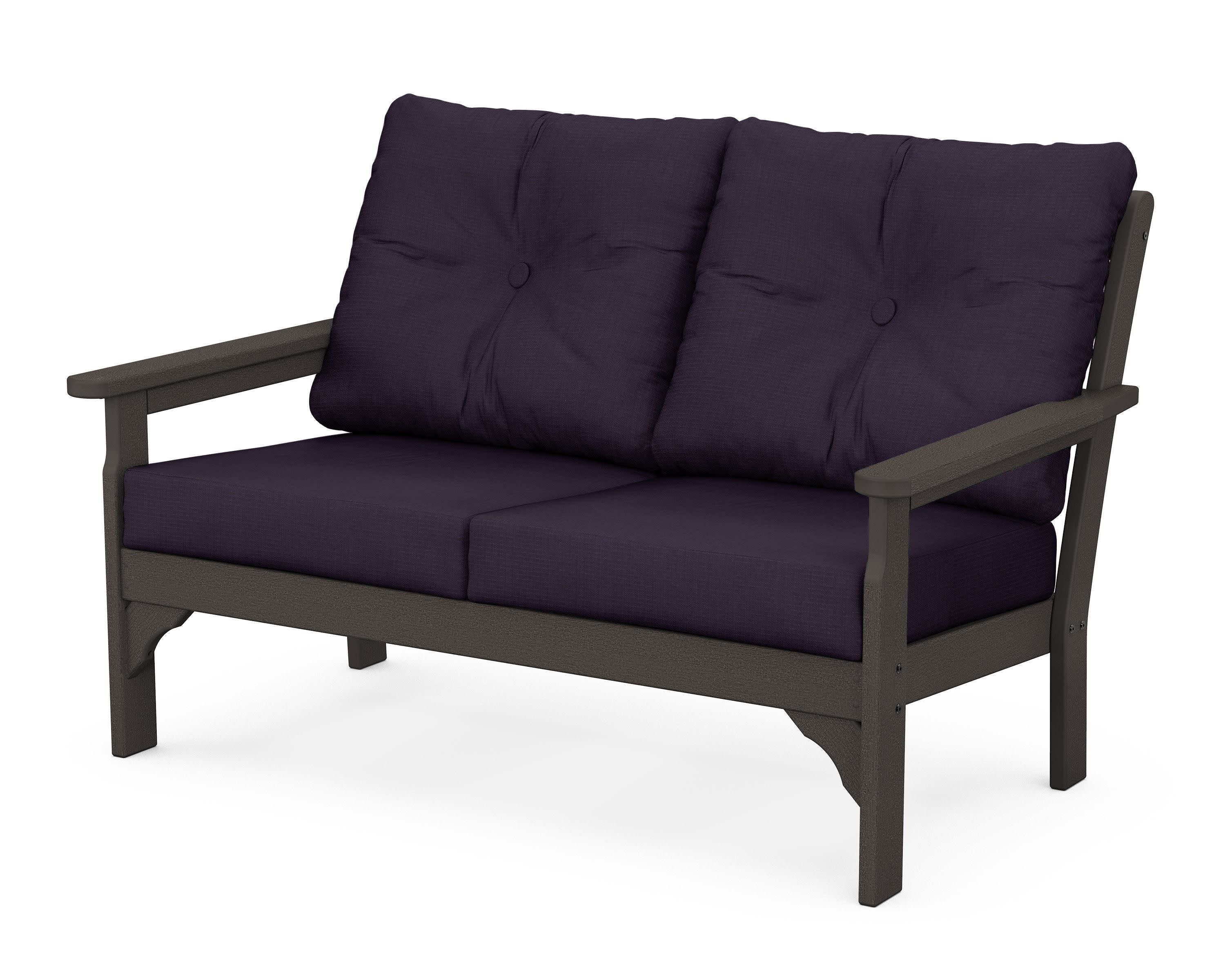 Vineyard Deep Seating Loveseat in Vintage Coffee / Navy Linen