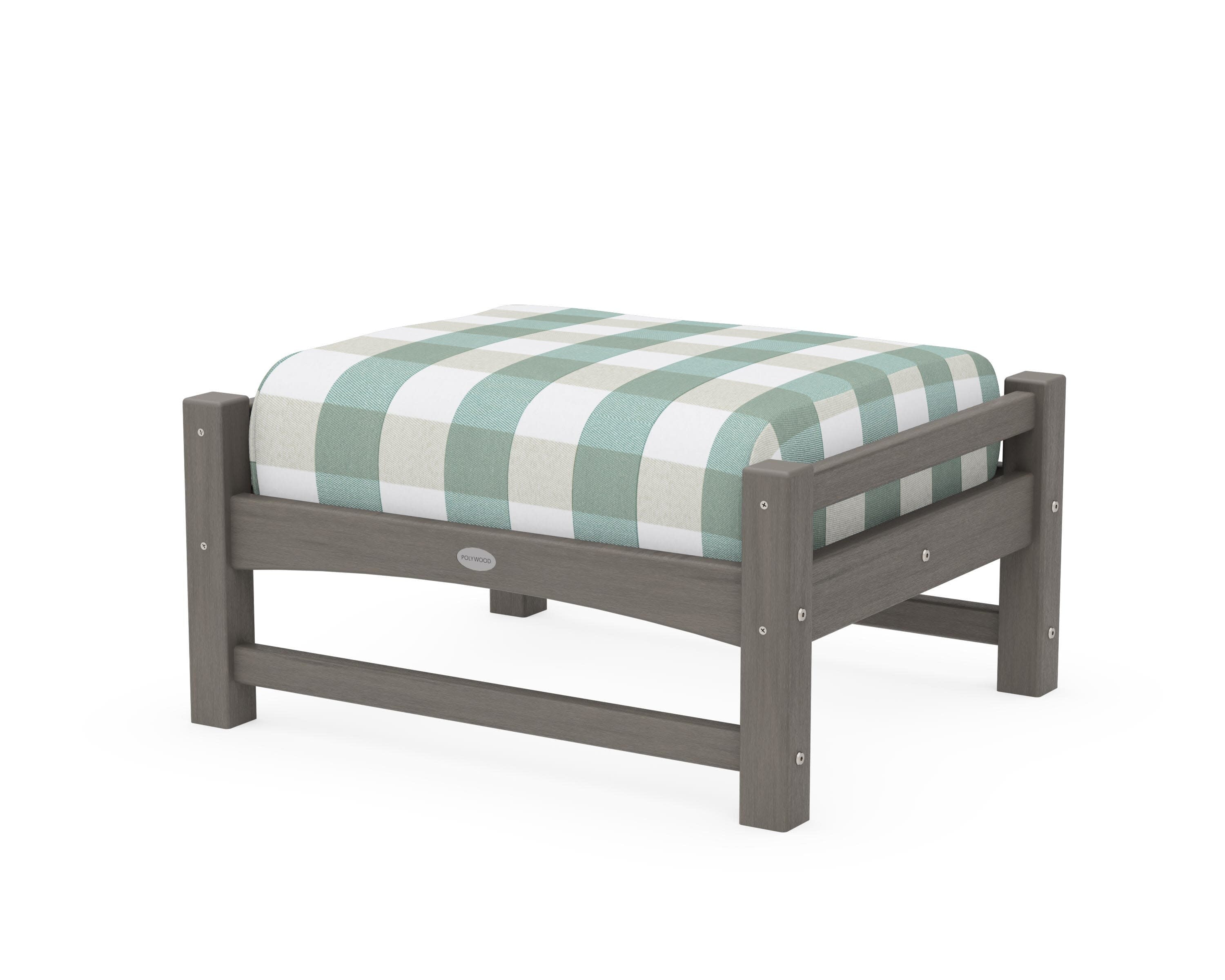 Club Ottoman in Driftwood / Buffalo Plaid Glacier Spa