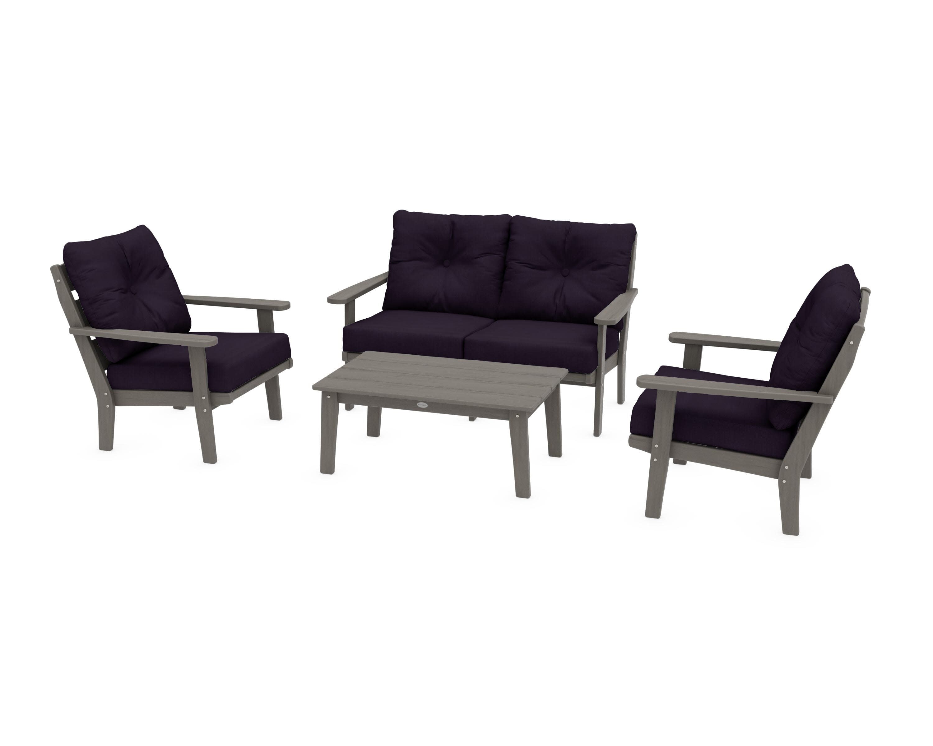 Lakeside 4-Piece Deep Seating Set in Driftwood / Navy Linen