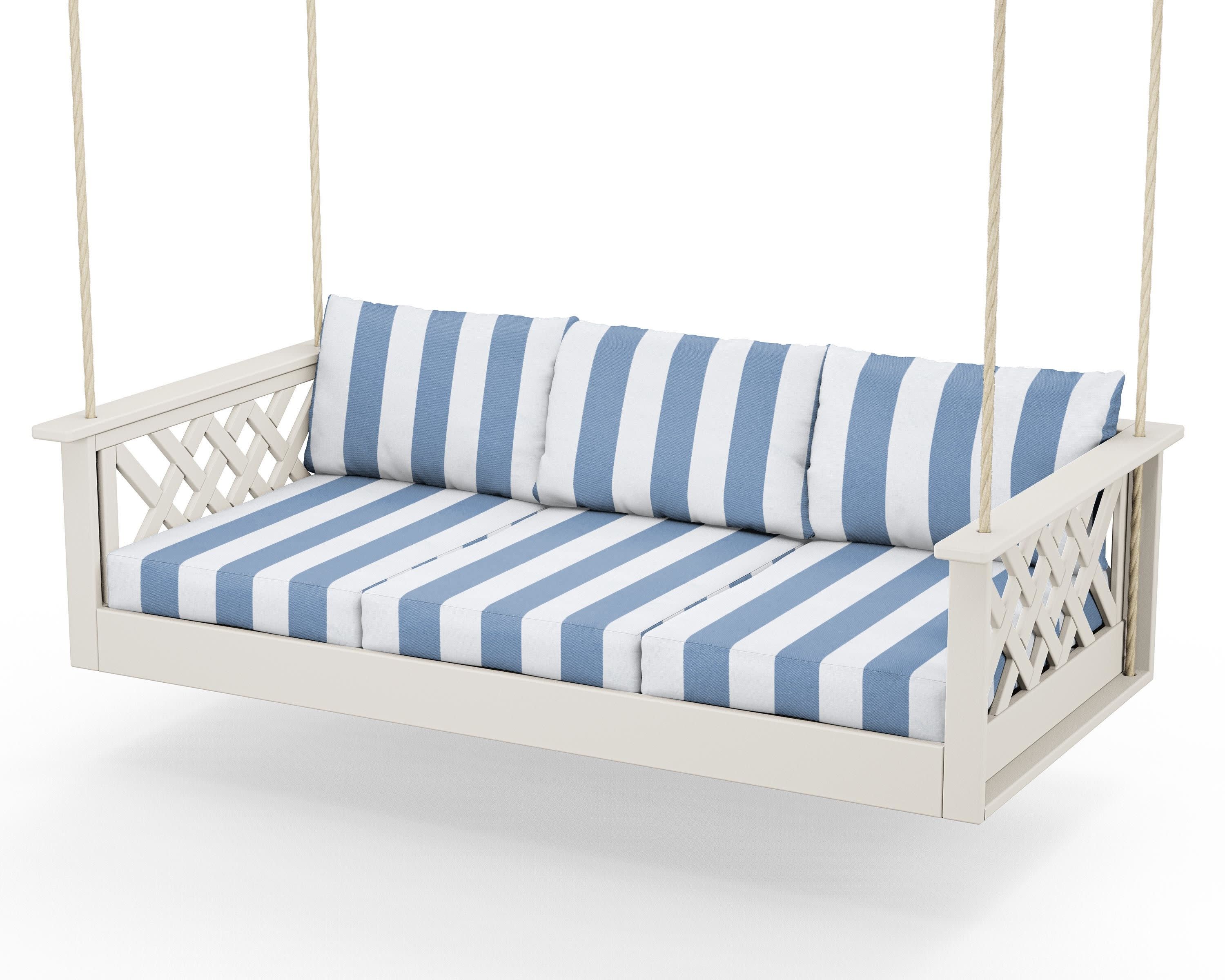 Wovendale Daybed Swing in Sand / Cabana Stripe Sky Blue