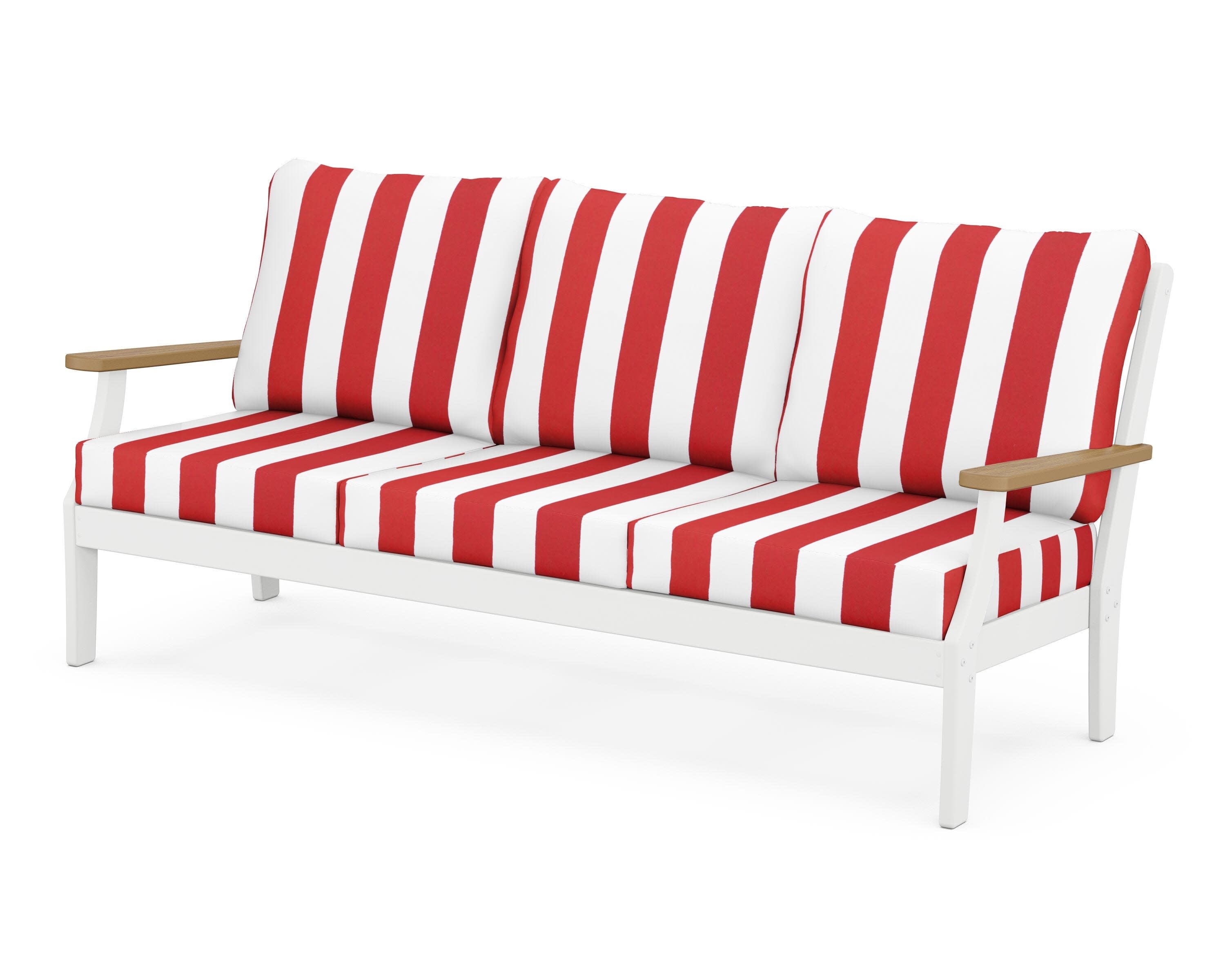 Braxton Deep Seating Sofa in White / Natural / Cabana Stripe Crimson