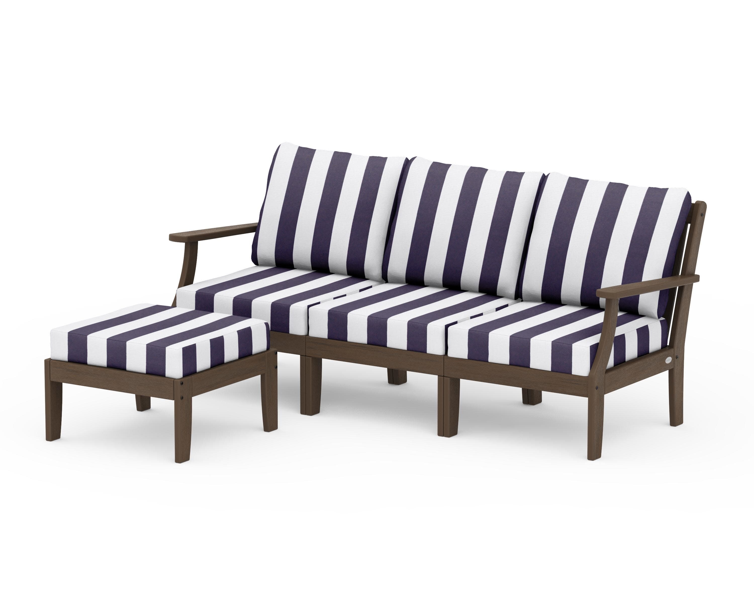 Braxton Modular 4-Piece Deep Seating Set with Ottoman in Kona / Cabana Stripe Navy