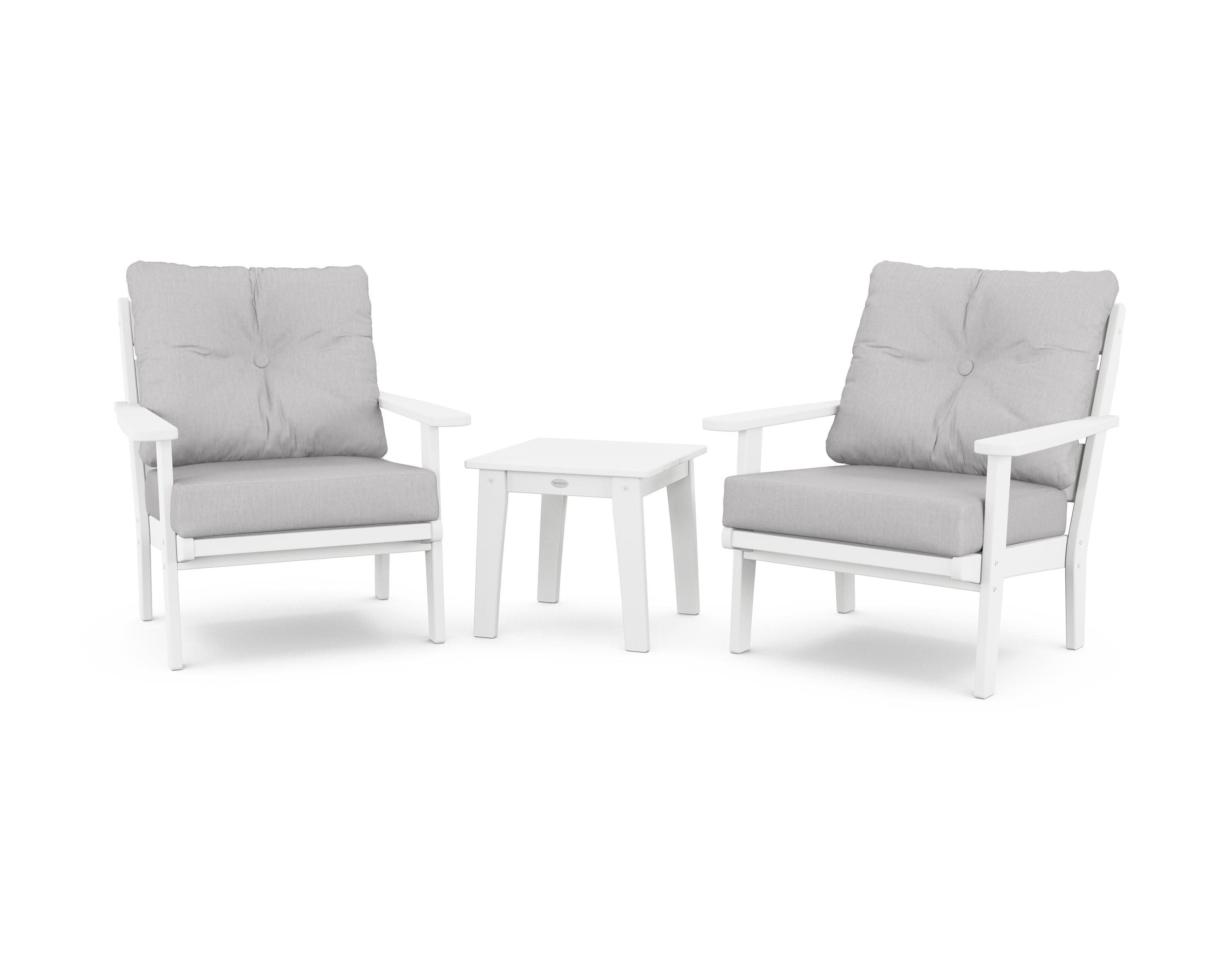 Lakeside 3-Piece Deep Seating Chair Set in White / Granite