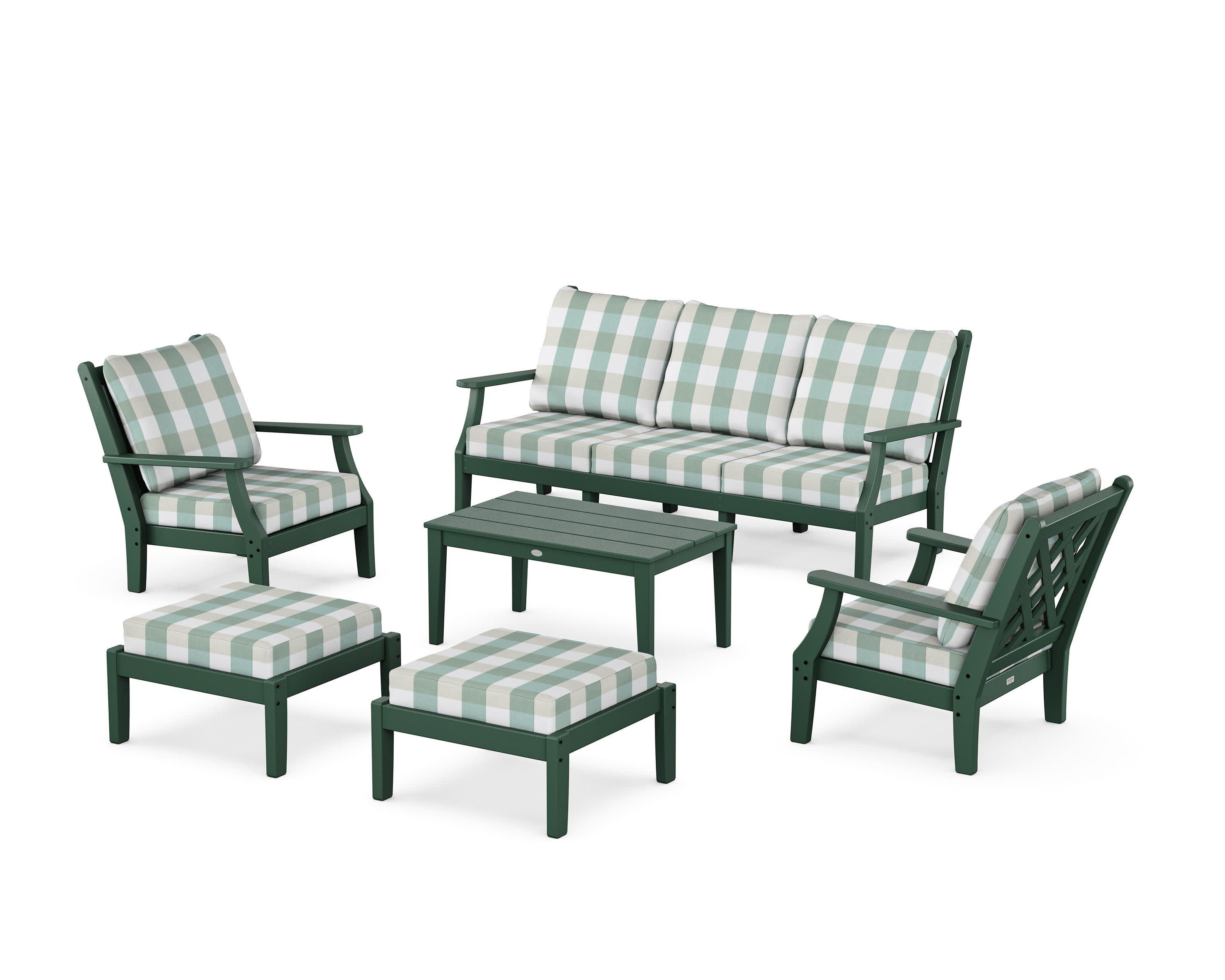 Wovendale 6-Piece Lounge Sofa Set in Green / Buffalo Plaid Glacier Spa
