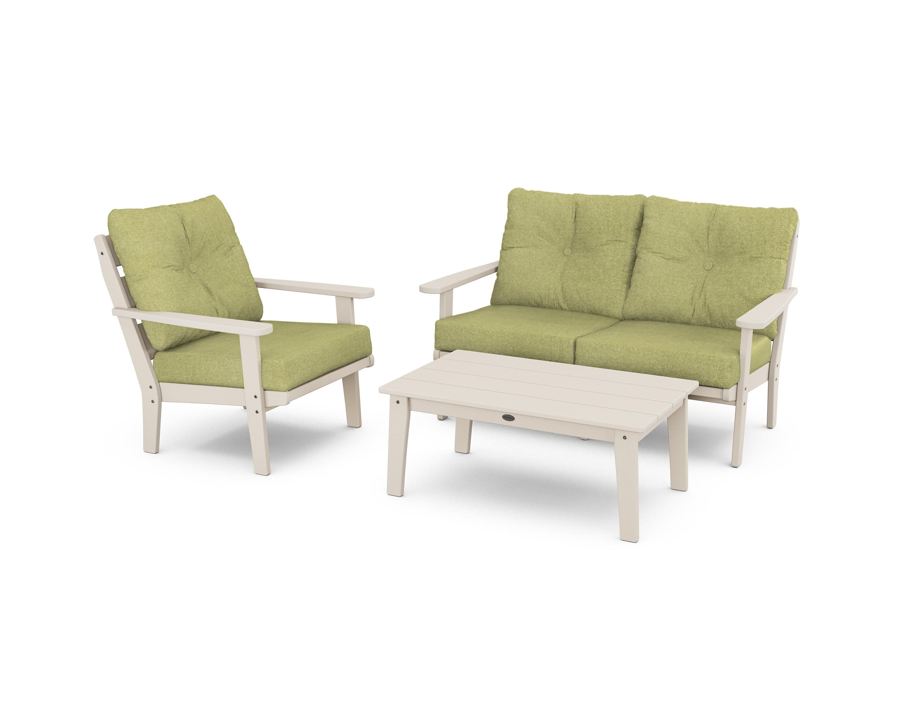 Lakeside 3-Piece Deep Seating Set in Sand / Chartreuse Boucle
