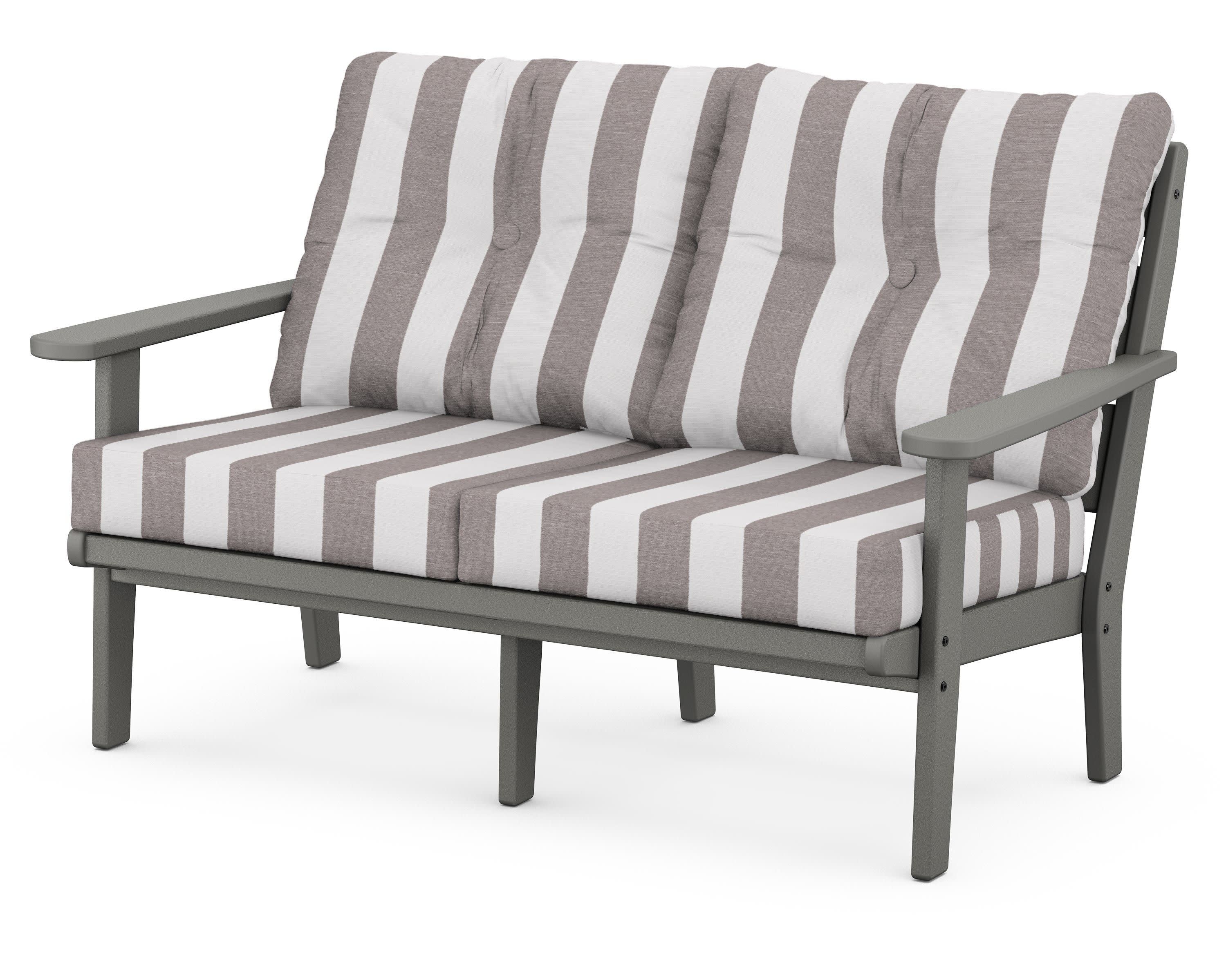 Lakeside Deep Seating Loveseat in Slate Grey / Cabana Stripe Grey Mist