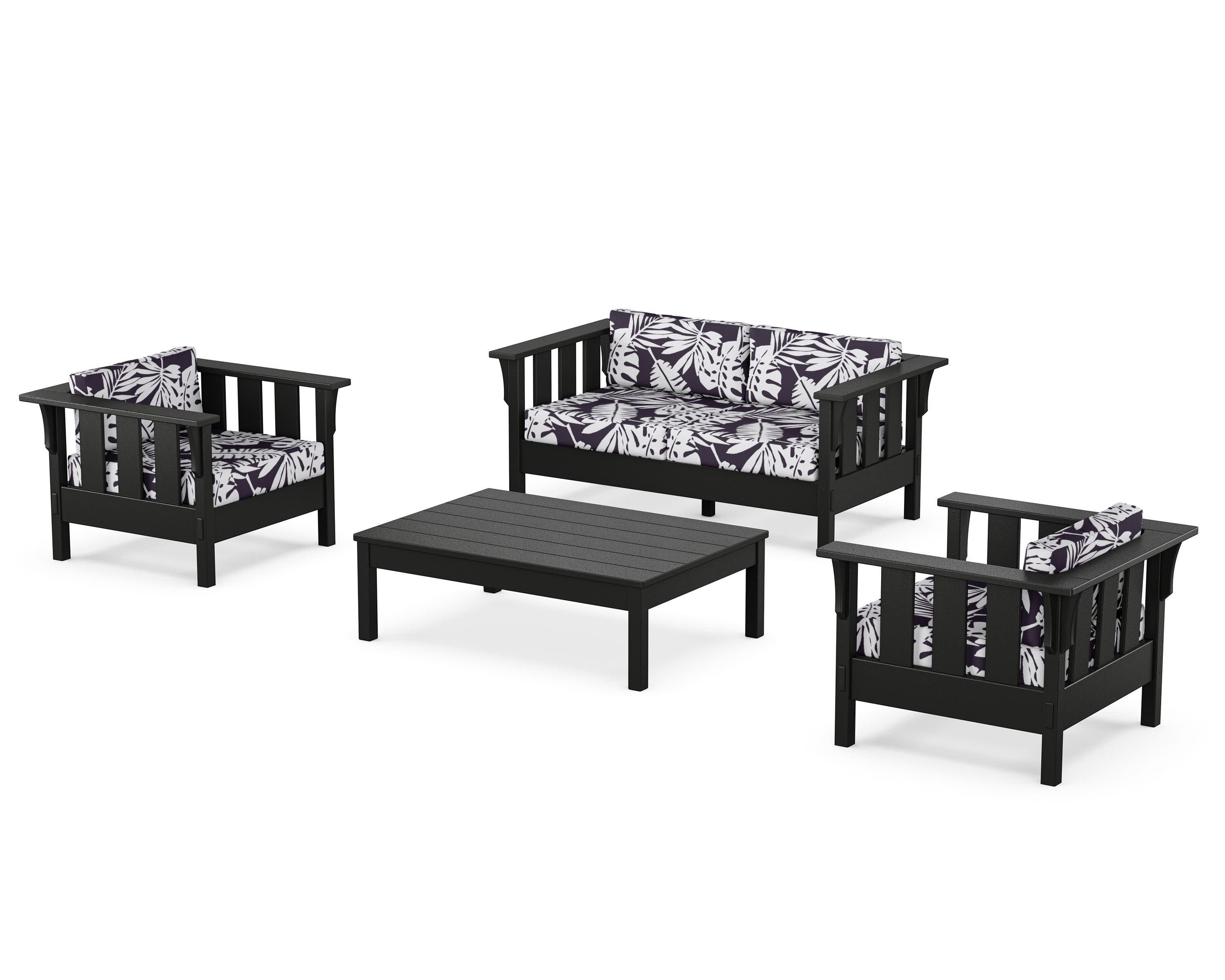 Acadia 4-Piece Deep Seating Set with Loveseat in Black / Leaf Navy