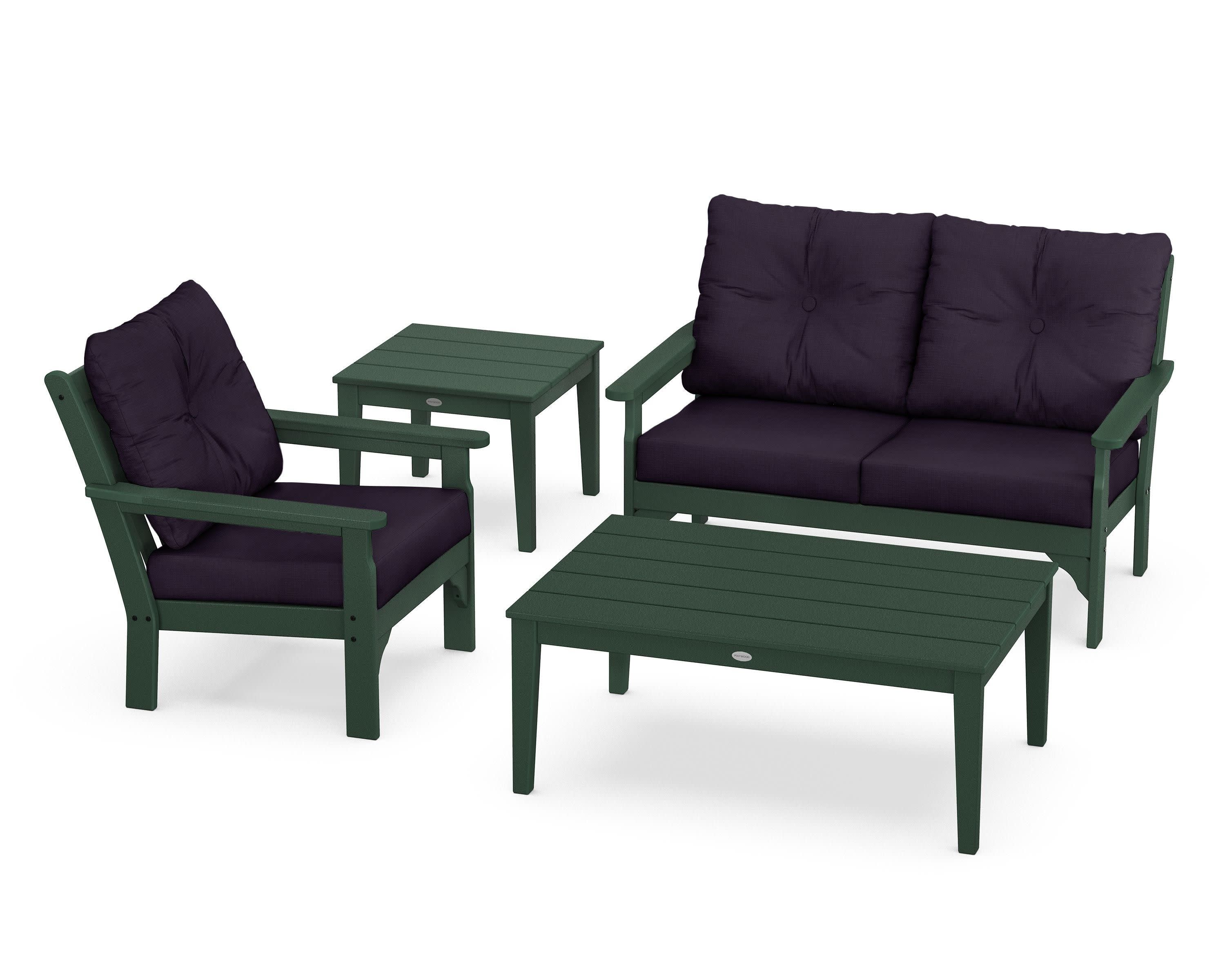 Vineyard 4-Piece Deep Seating Set in Green / Navy Linen