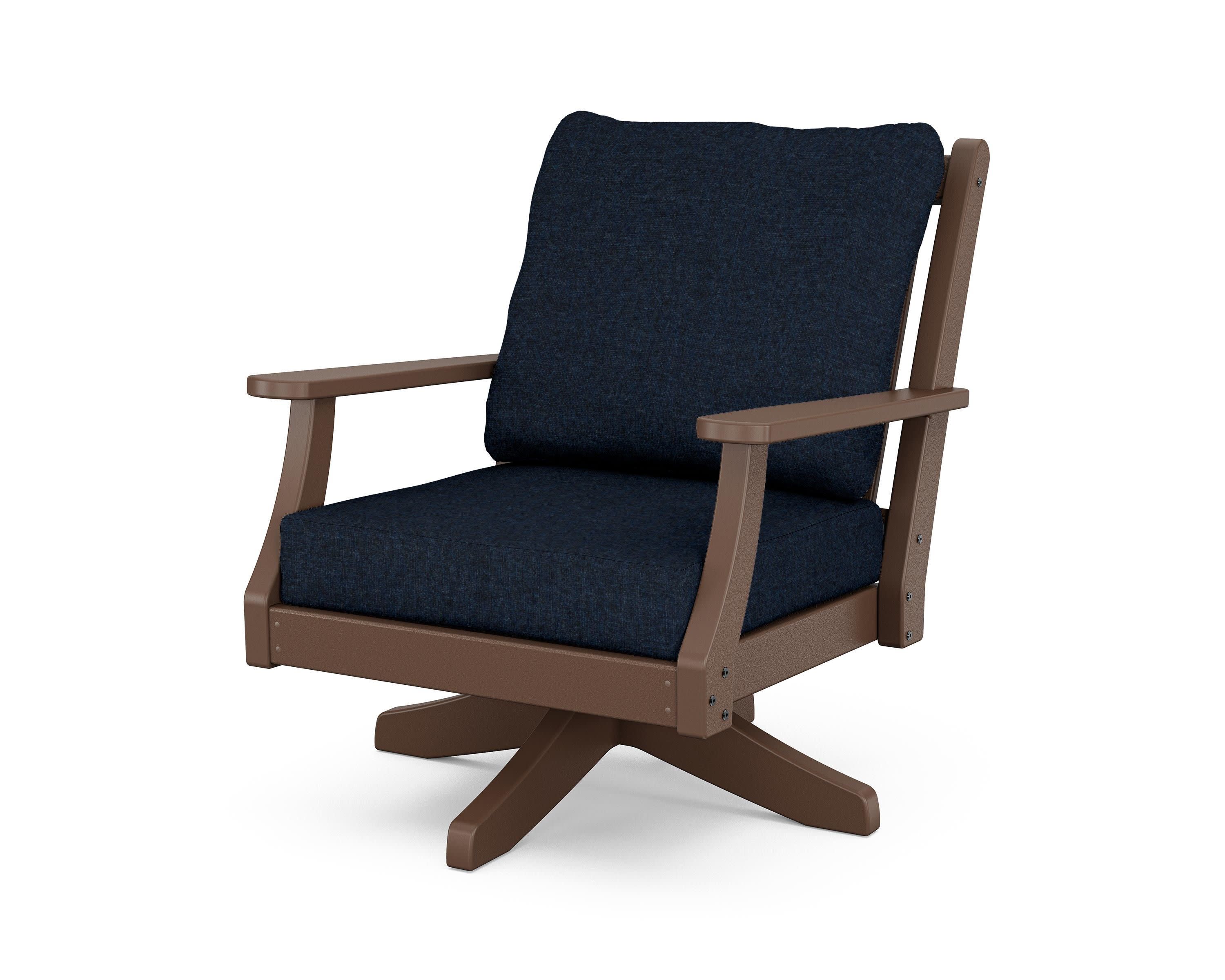 Wovendale Deep Seating Swivel Chair in Mahogany / Marine Indigo