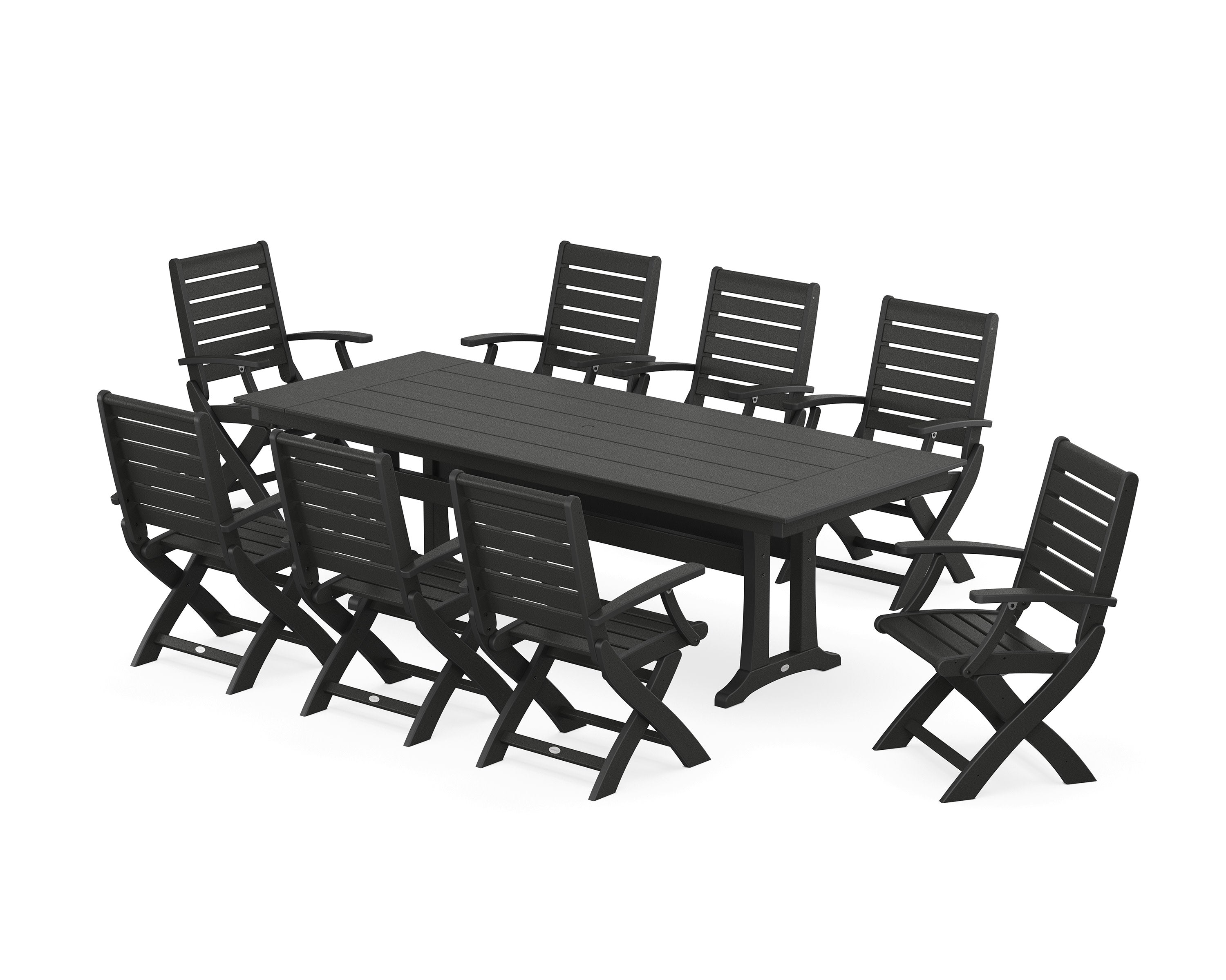 Signature Folding 9-Piece Farmhouse Trestle Dining Set with Trestle Legs in Black