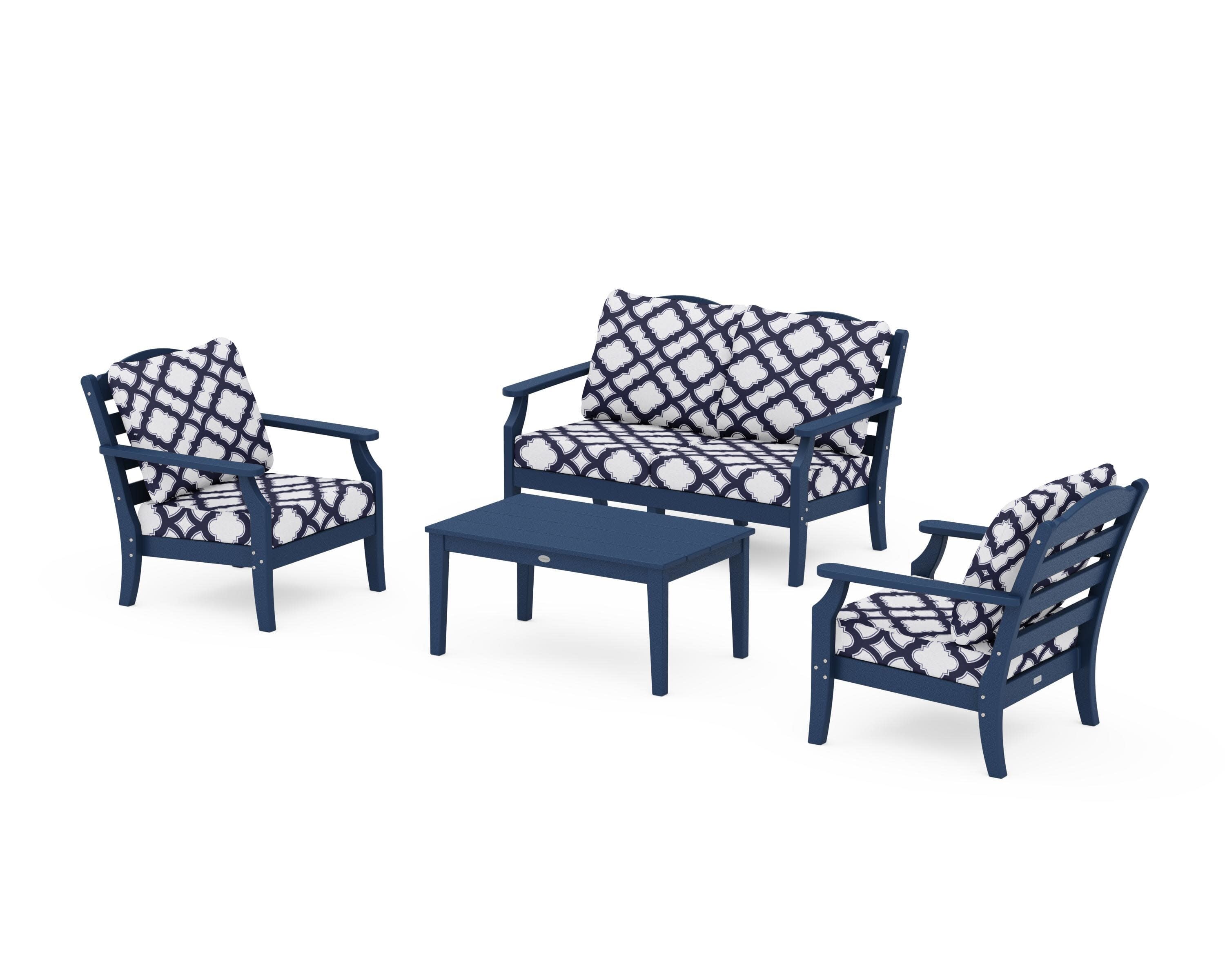 Savannah 4-Piece Deep Seating Set with Loveseat in Navy / Trellis Navy