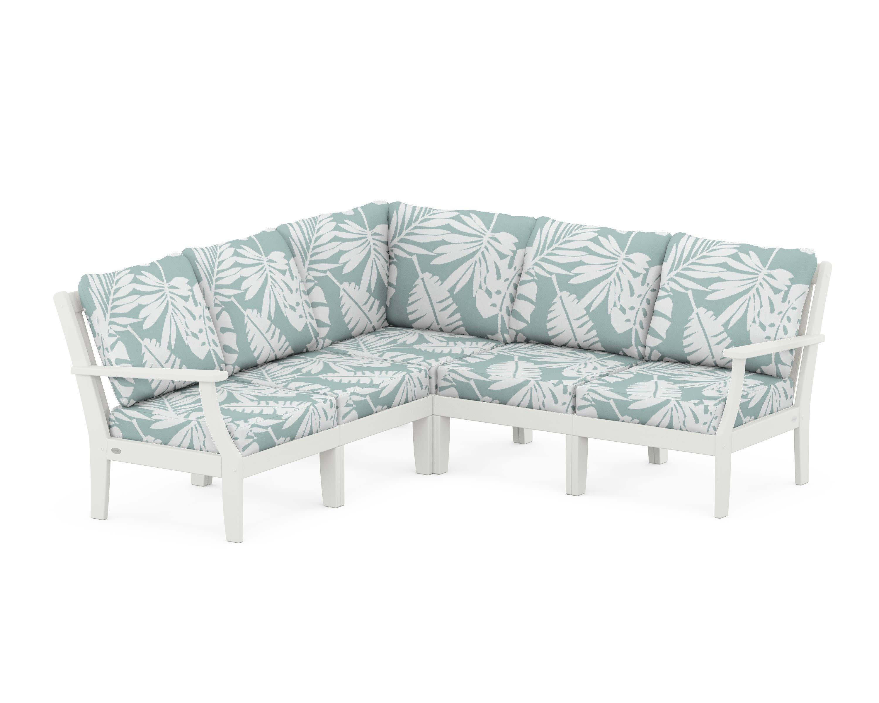 Braxton Modular 5-Piece Deep Seating Set in Vintage White / Leaf Glacier Spa