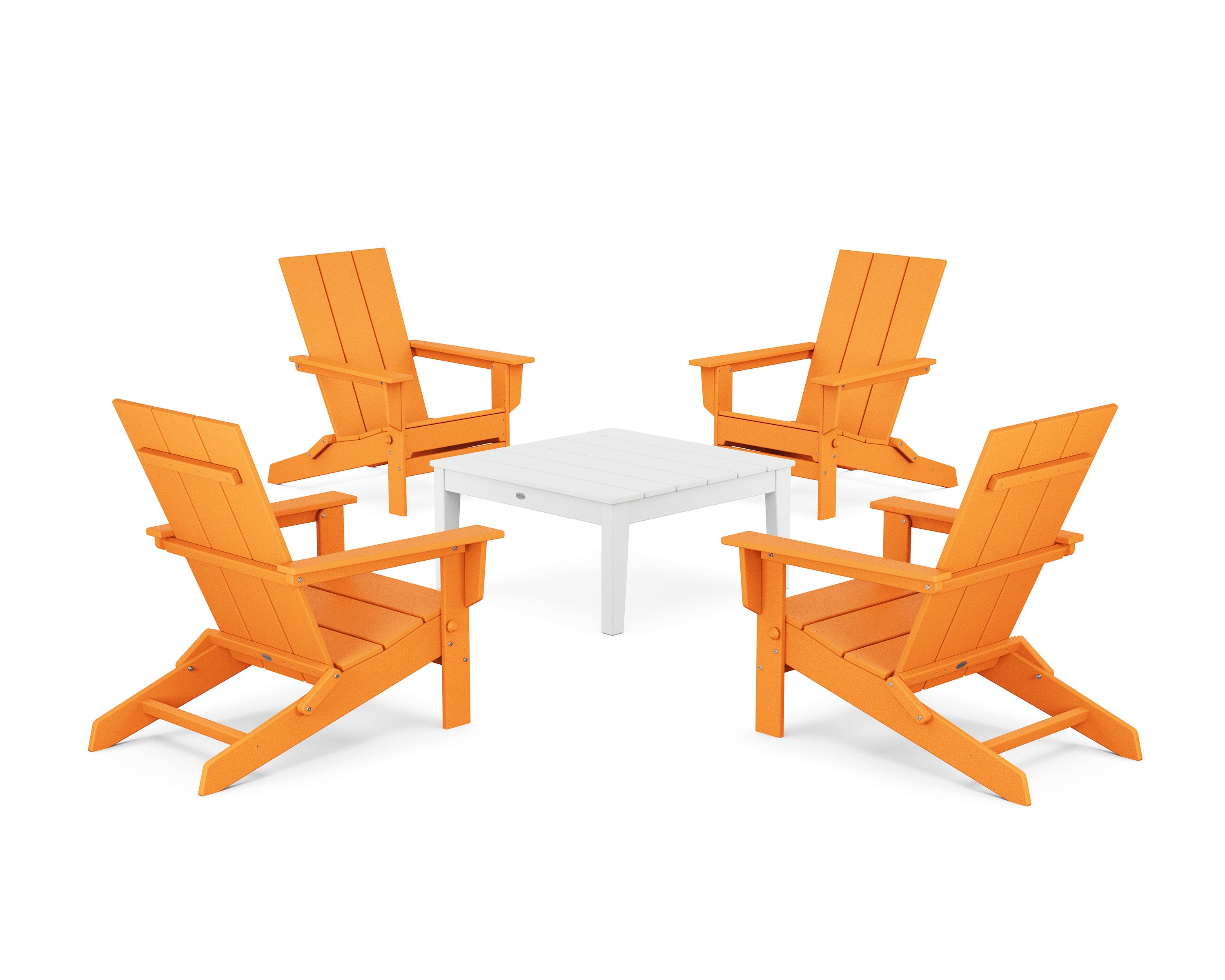 5-Piece Modern Studio Folding Adirondack Chair Conversation Group in Tangerine / White
