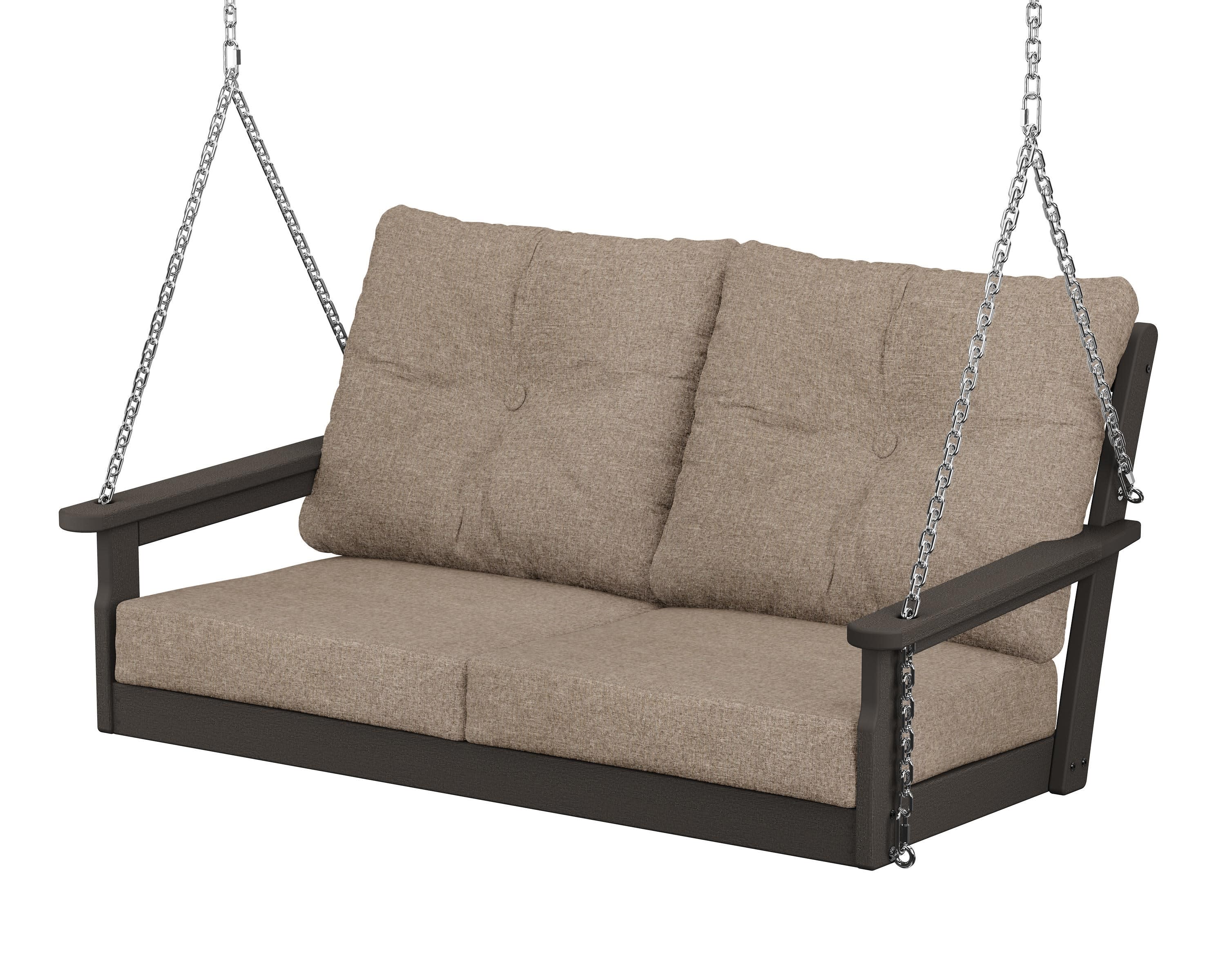 Vineyard Deep Seating Swing in Vintage Coffee / Spiced Burlap
