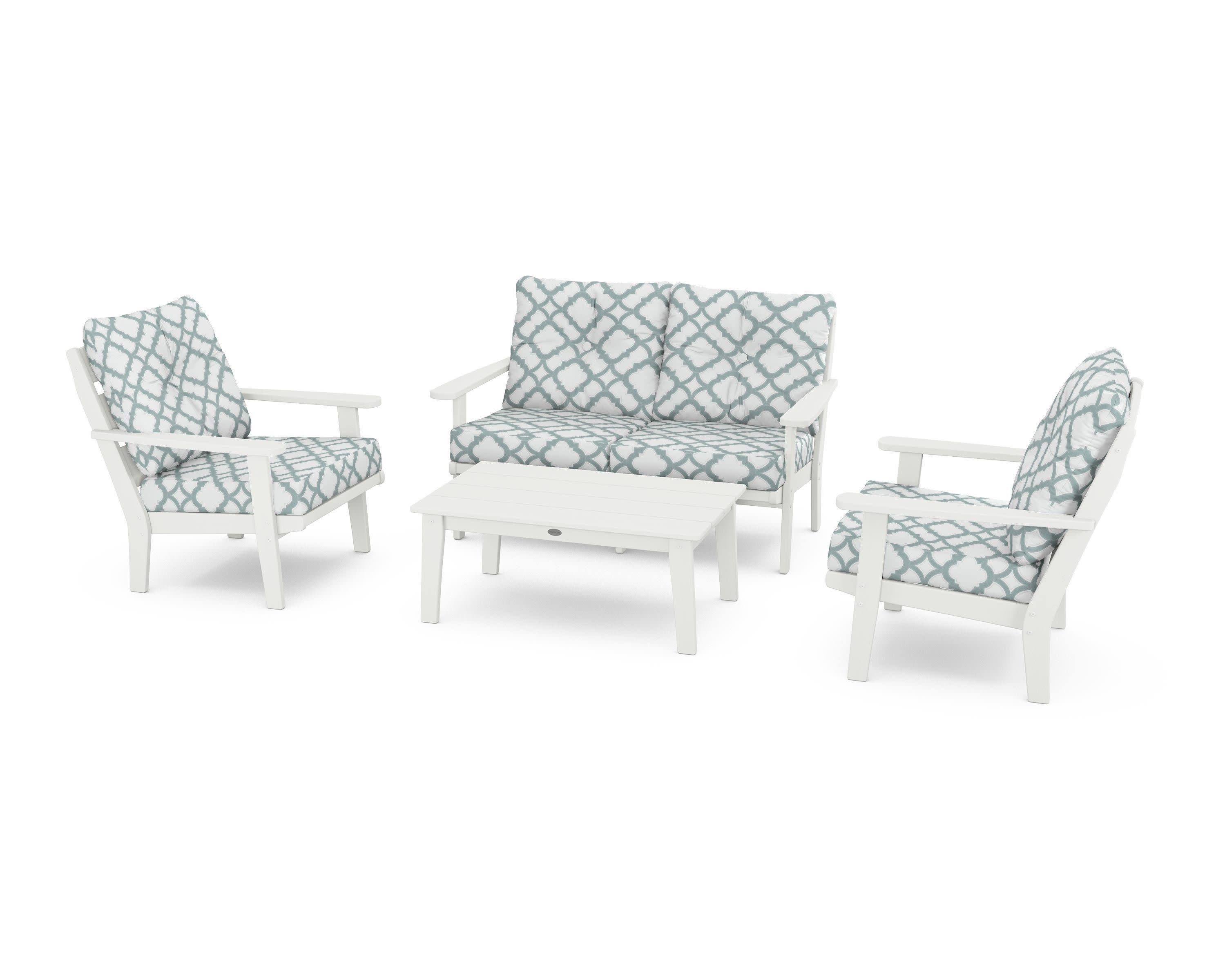 Lakeside 4-Piece Deep Seating Set in Vintage White / Trellis Glacier Spa