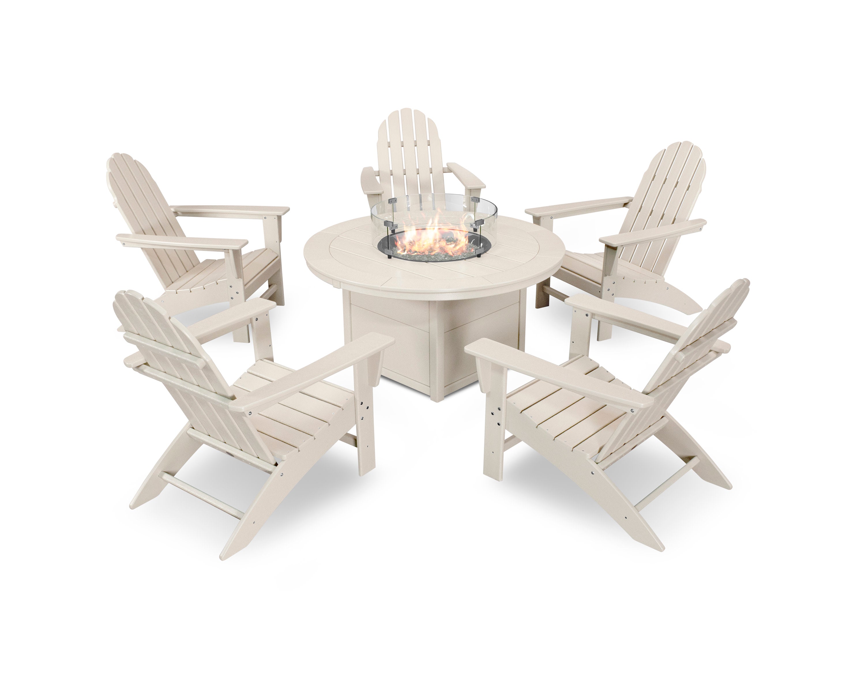 Vineyard Adirondack 6-Piece Chat Set with Fire Pit Table in Sand