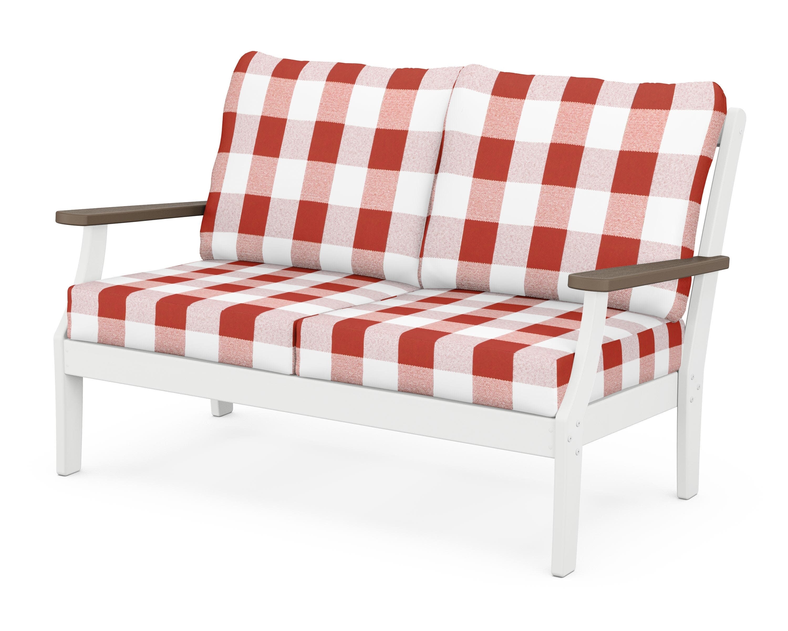 Braxton Deep Seating Loveseat in White / Kona / Buffalo Plaid Crimson