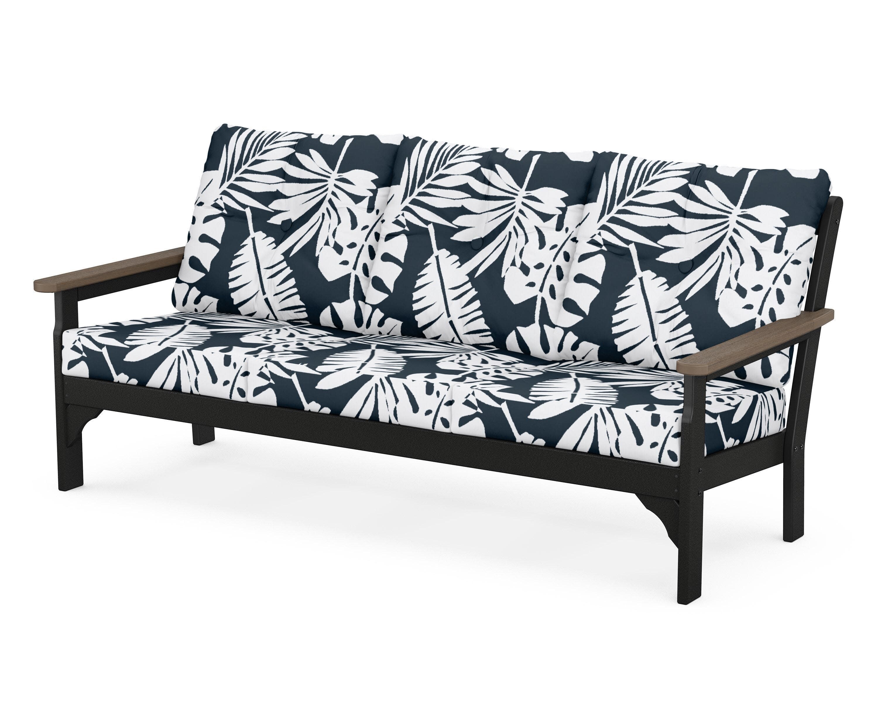 Vineyard Deep Seating Sofa in Black / Kona / Leaf Marine Indigo