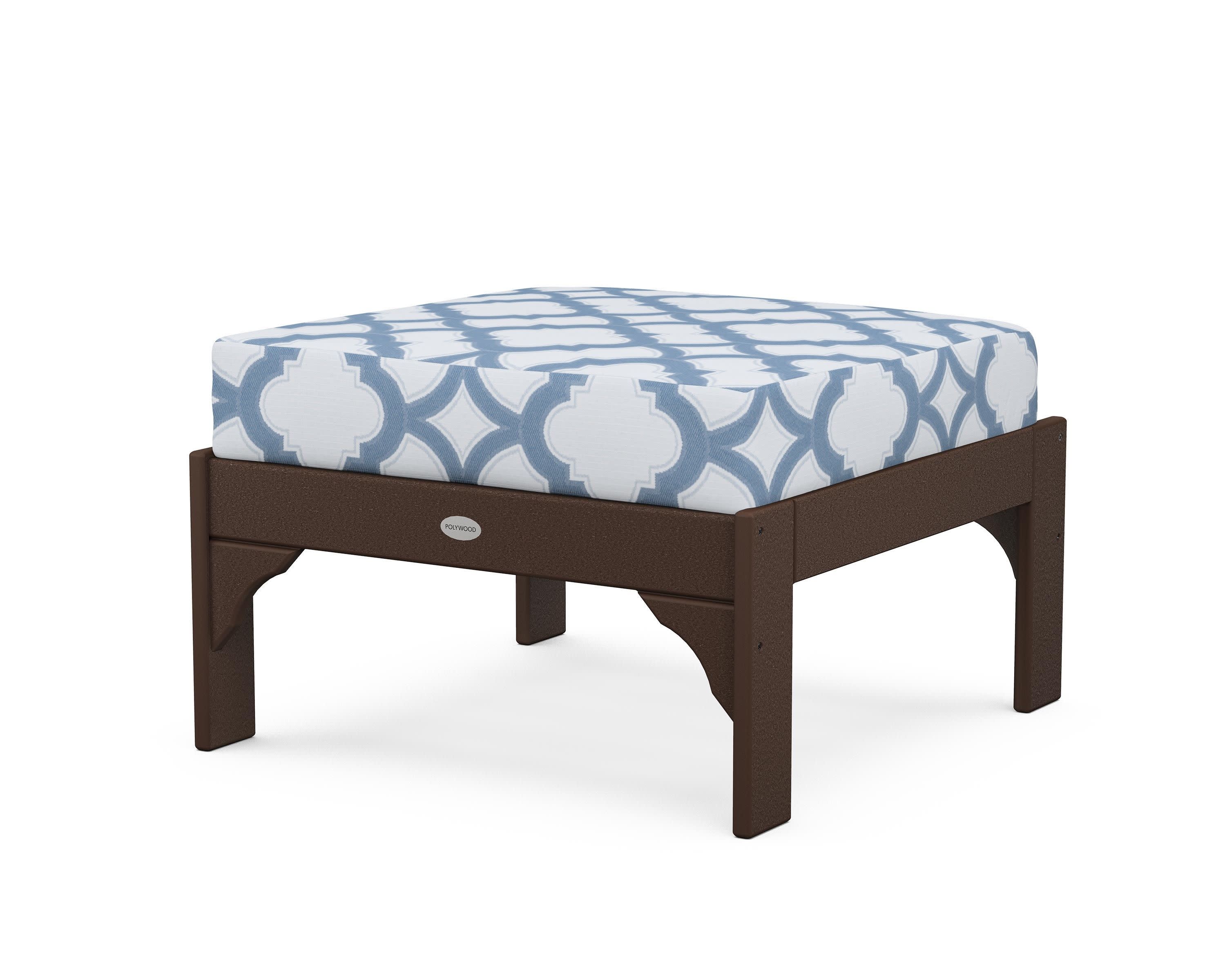 Vineyard Deep Seating Ottoman in Mahogany / Trellis Sky Blue