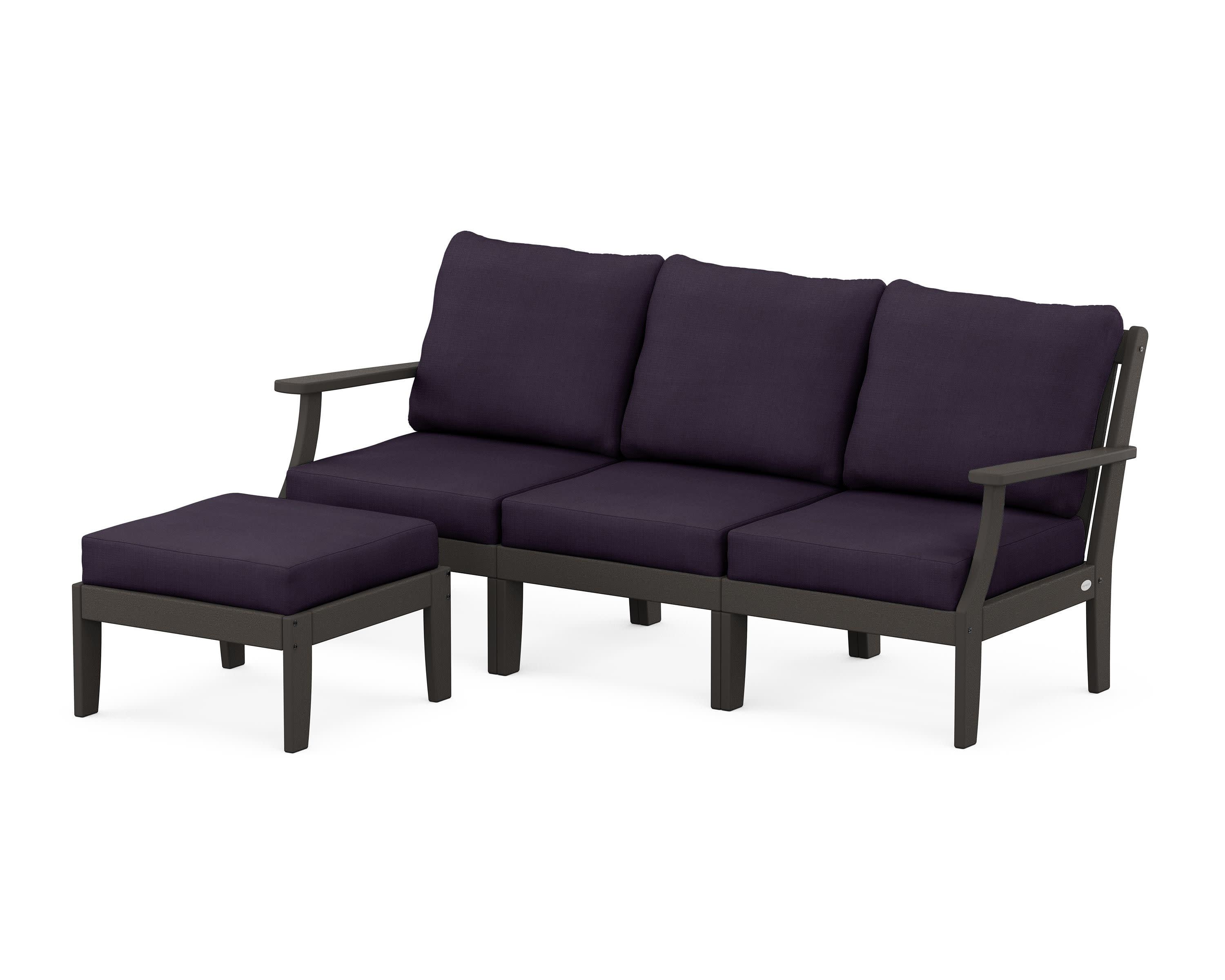 Braxton Modular 4-Piece Deep Seating Set with Ottoman in Vintage Coffee / Navy Linen