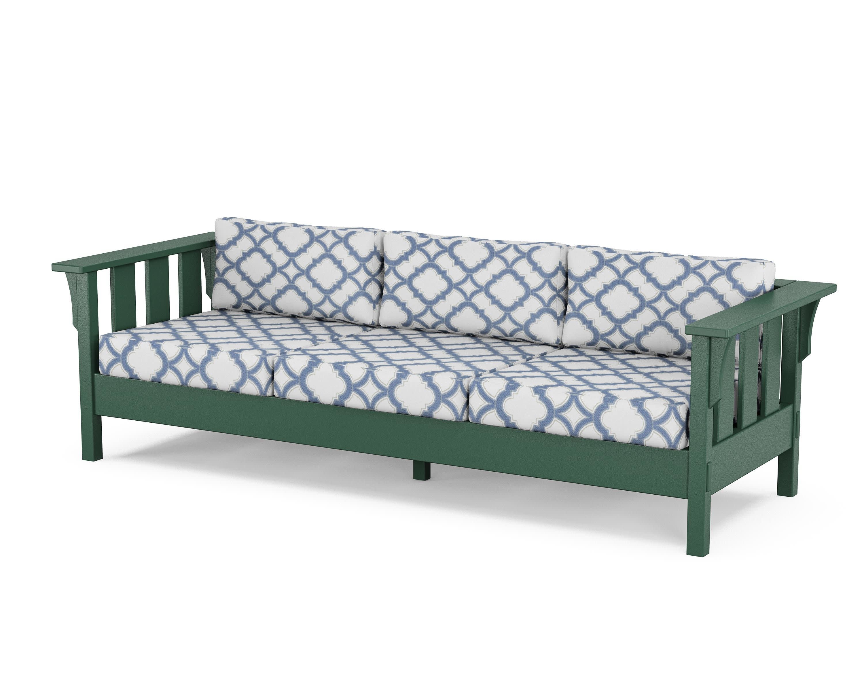 Acadia Deep Seating Sofa in Green / Trellis Sky Blue