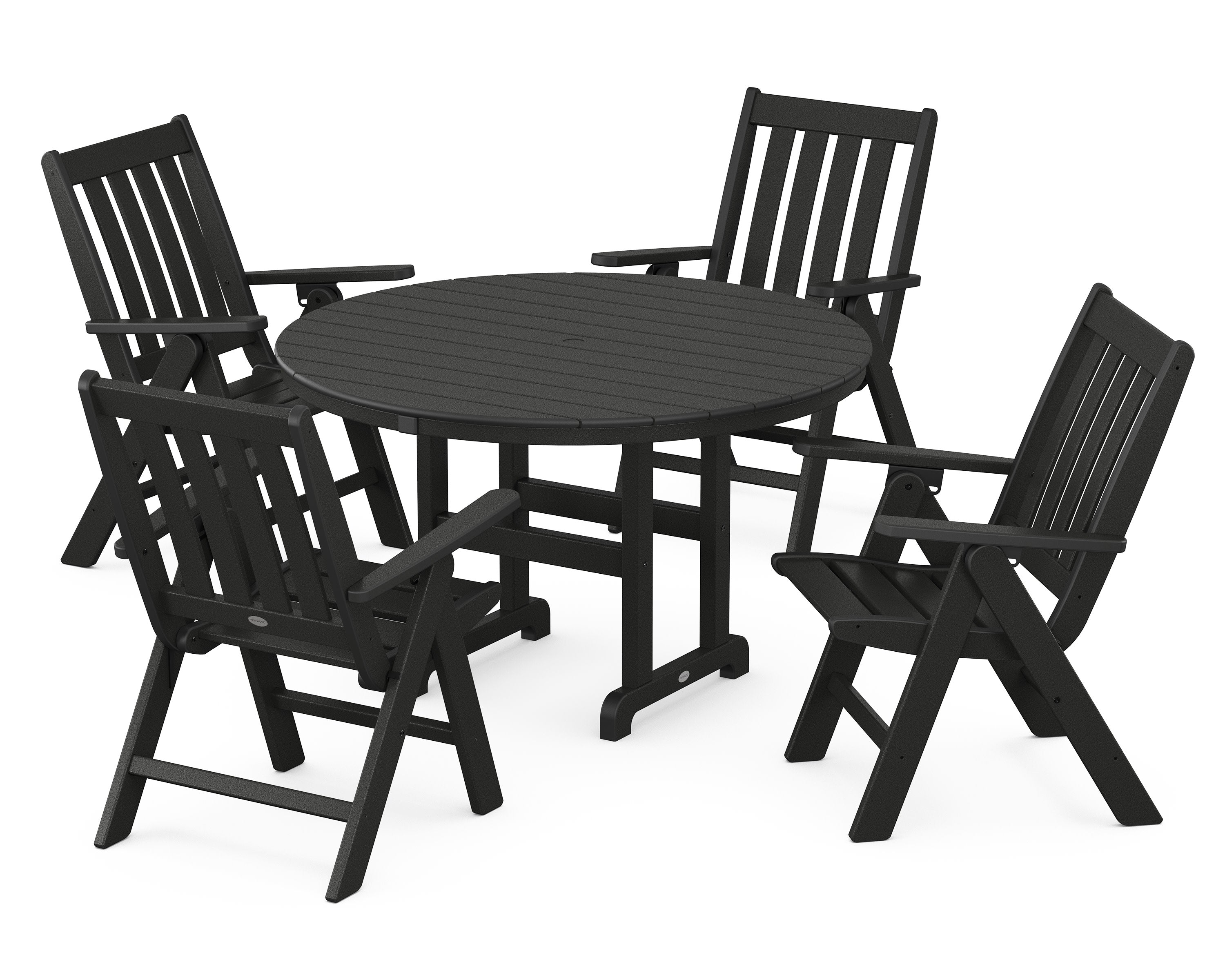 Vineyard Folding Chair 5-Piece Round Farmhouse Dining Set in Black