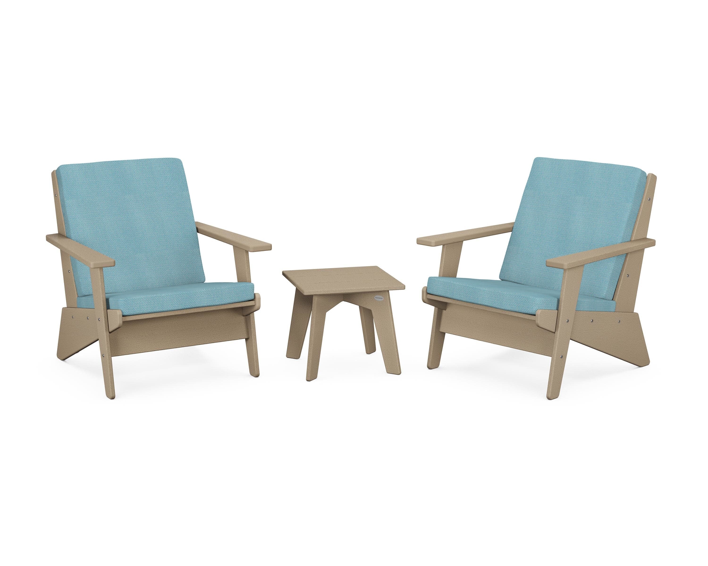Riviera Modern Lounge 3-Piece Set in Vintage Sahara / Lattice Sky Blue