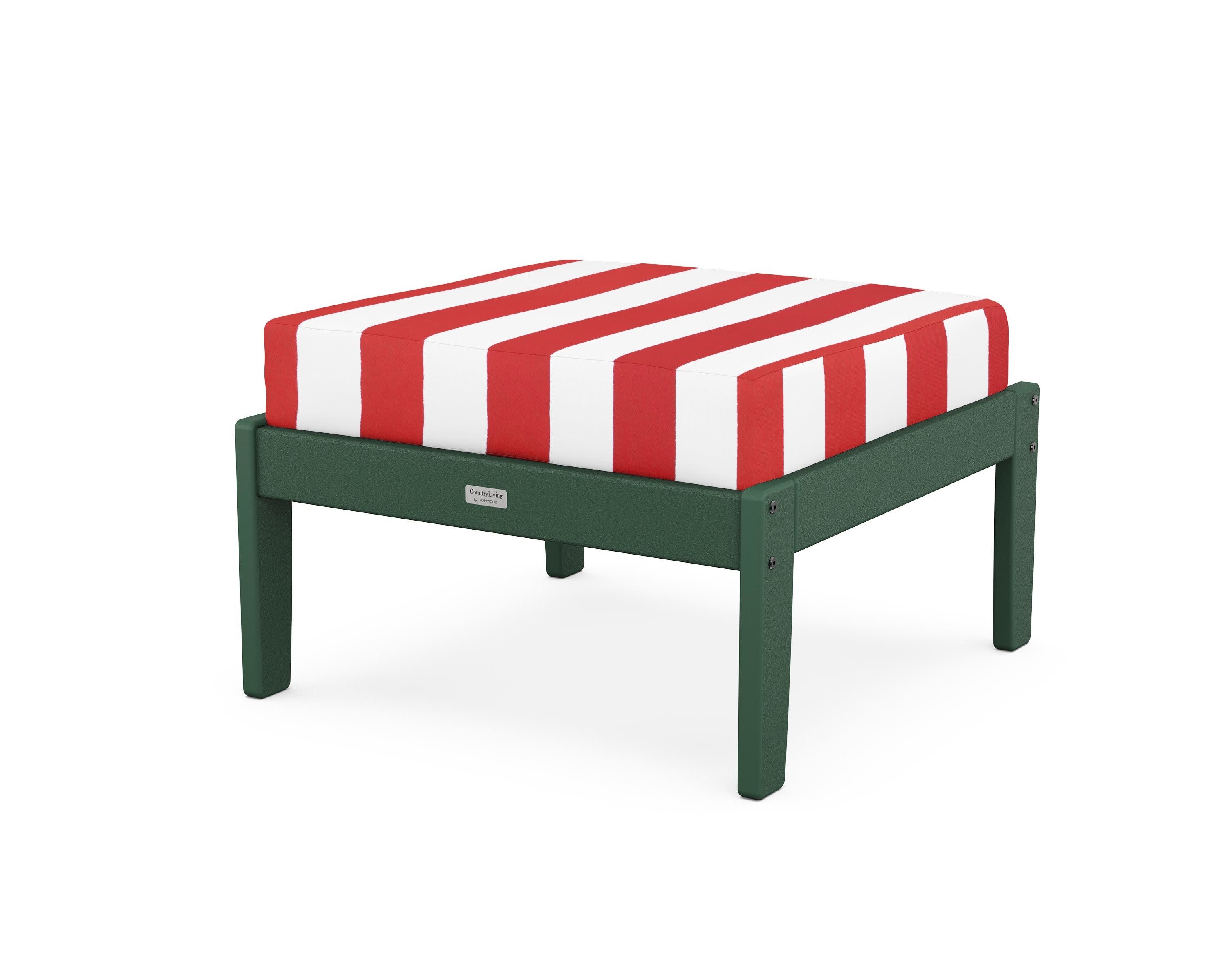 Cottage Deep Seating Ottoman in Green / Cabana Stripe Crimson