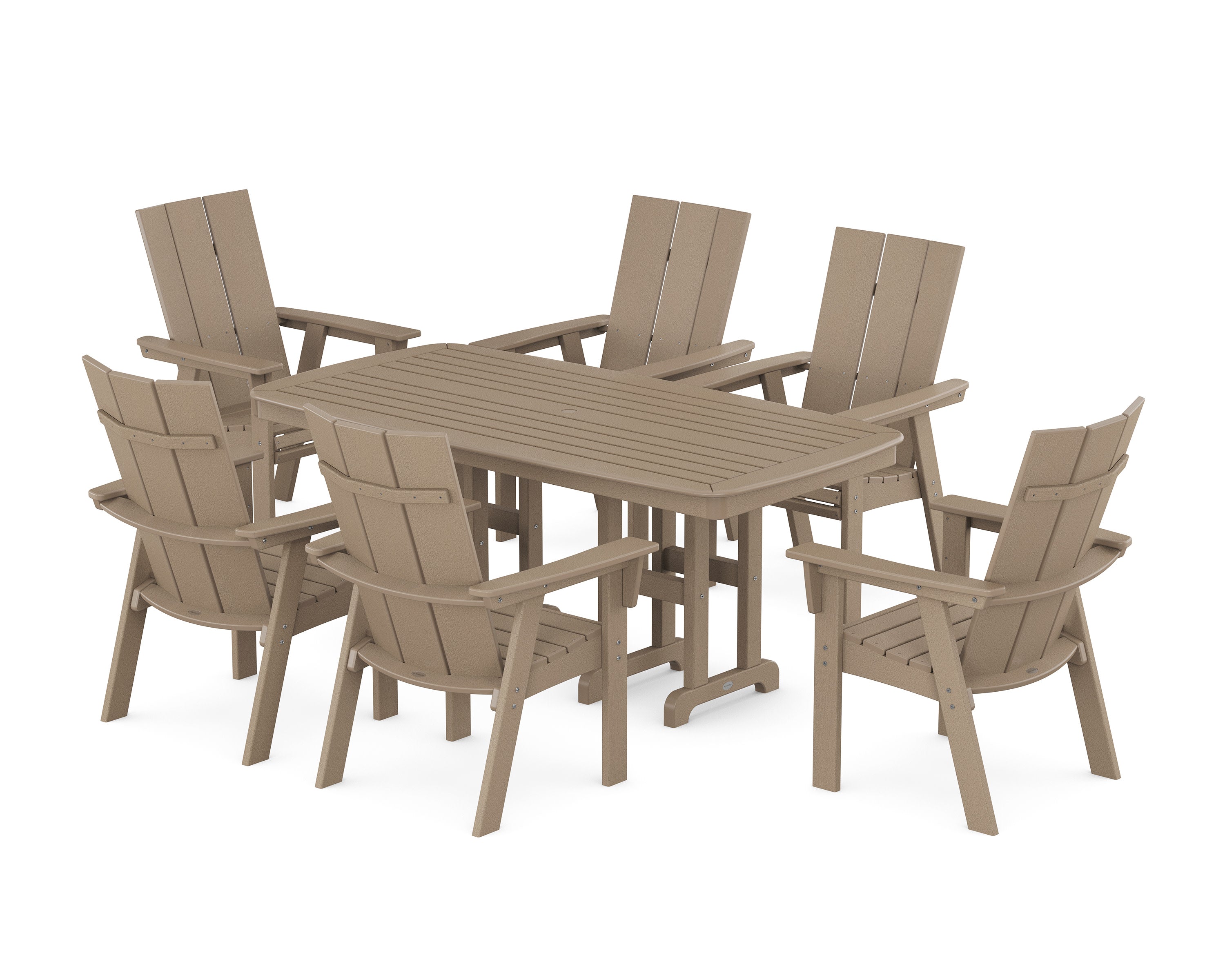 Modern Curveback Adirondack 7-Piece Dining Set in Vintage Sahara