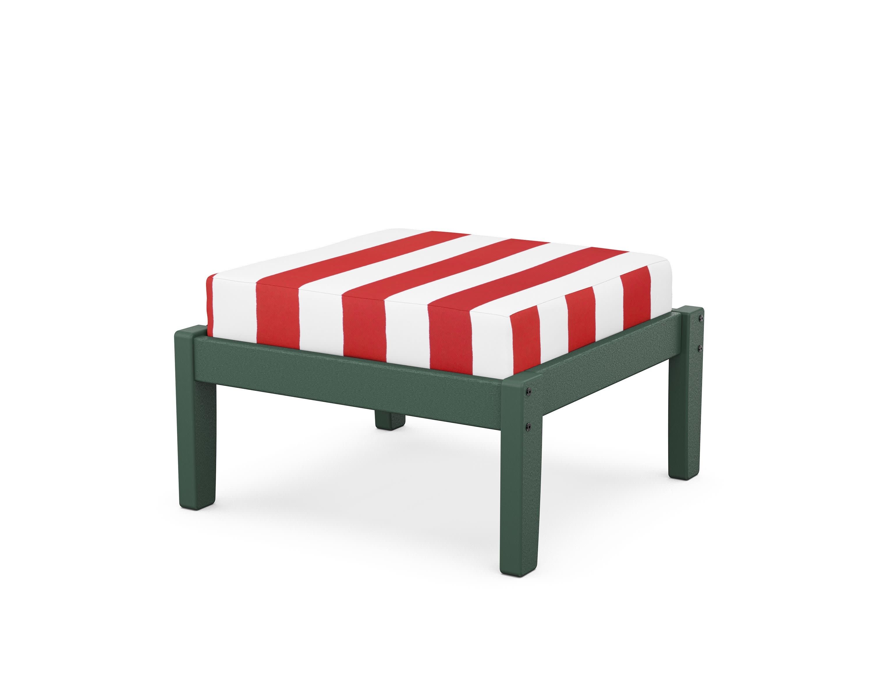 Deep Seating Ottoman in Green / Cabana Stripe Crimson