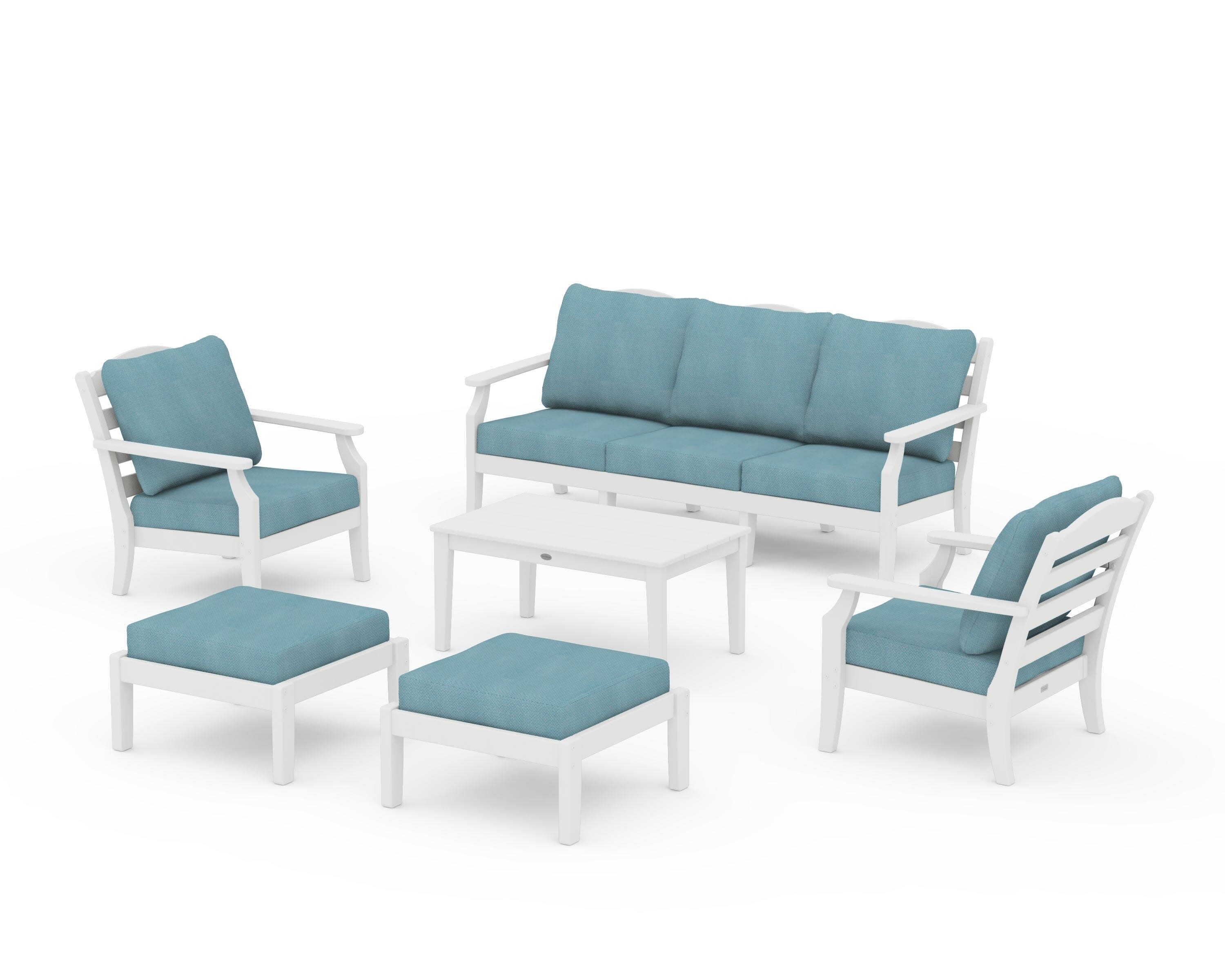 Savannah 6-Piece Lounge Sofa Set in White / Lattice Sky Blue