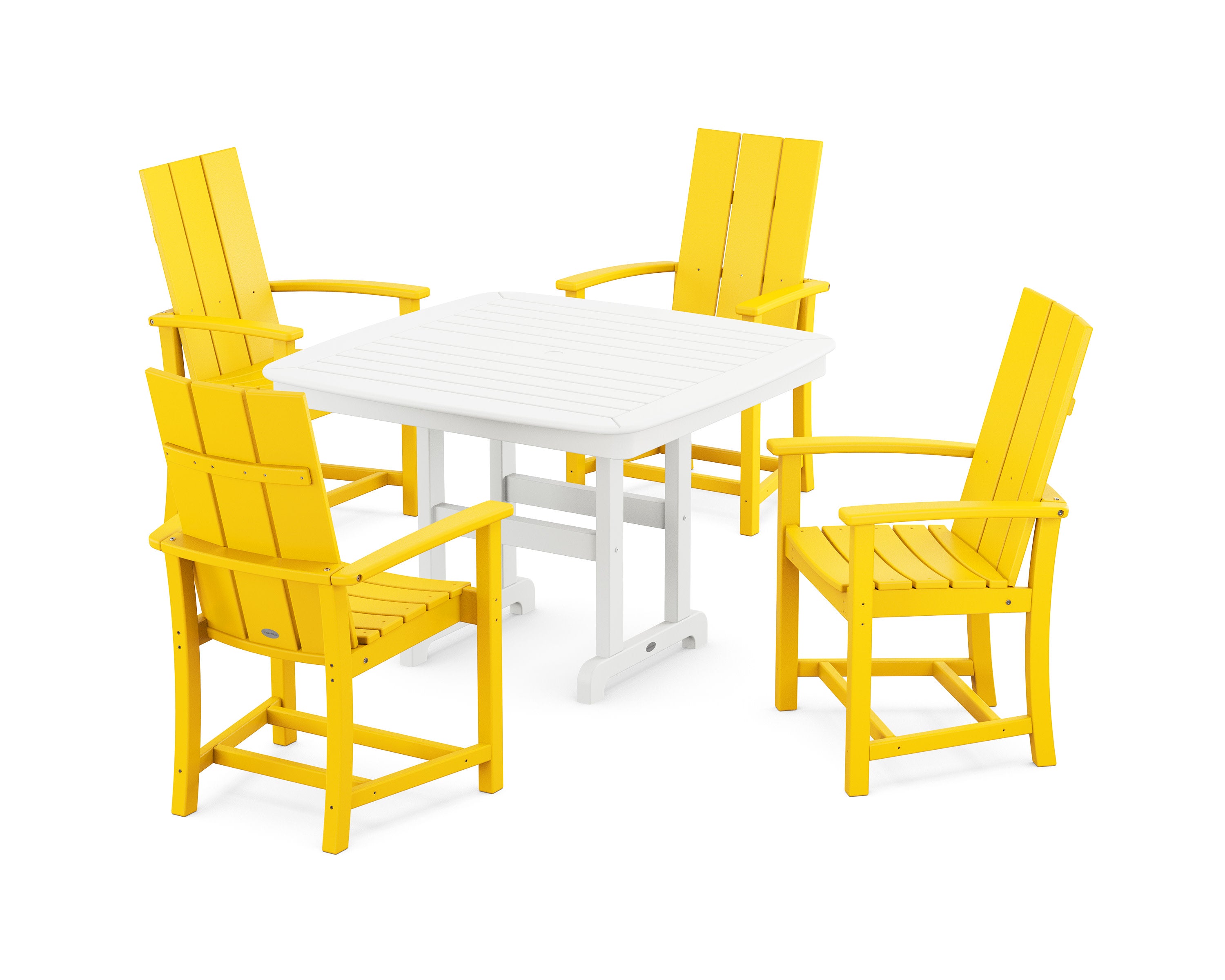 Modern Adirondack 5-Piece Dining Set with Trestle Legs in Lemon / White