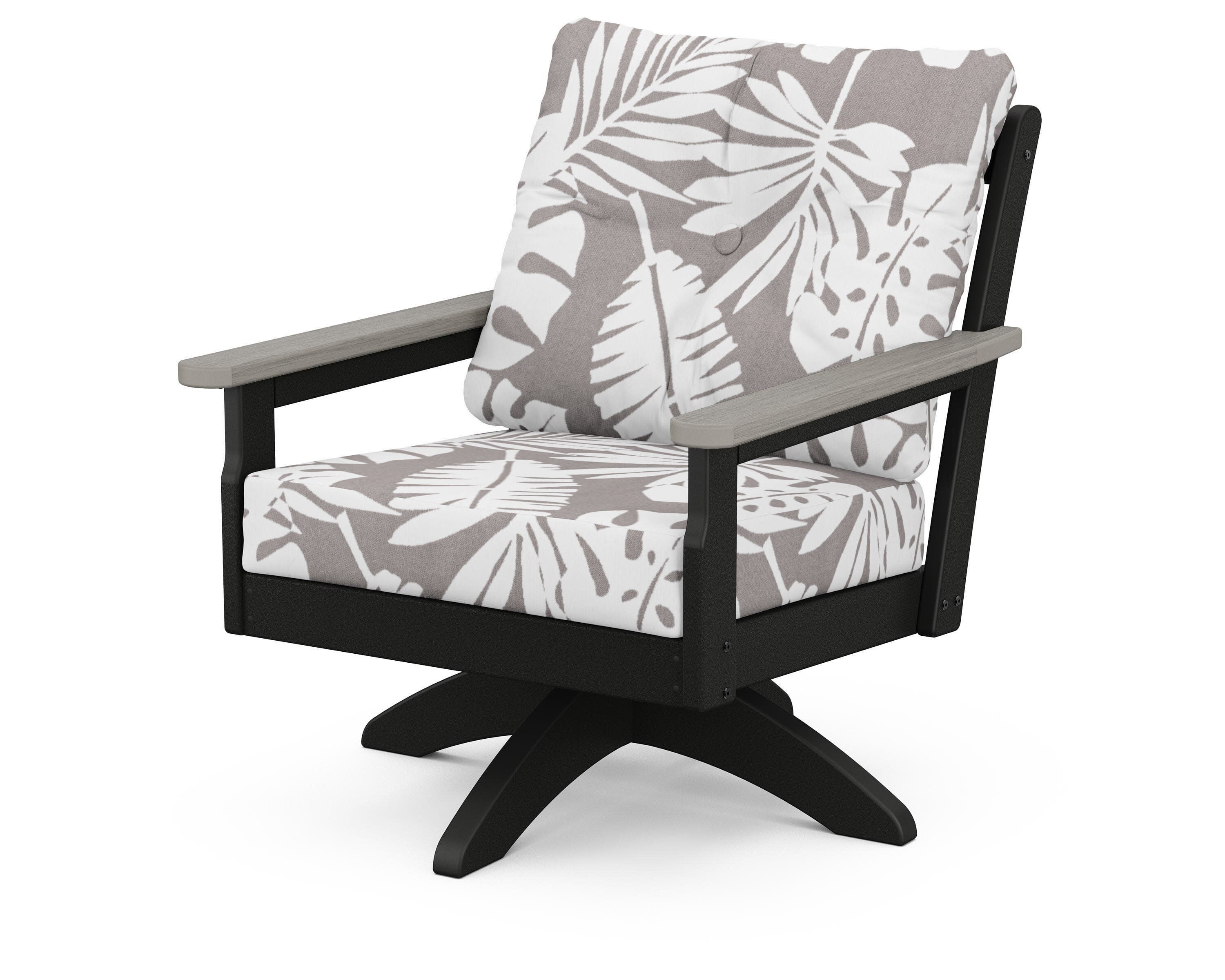 Vineyard Deep Seating Swivel Chair in Black / Driftwood / Leaf Grey Mist