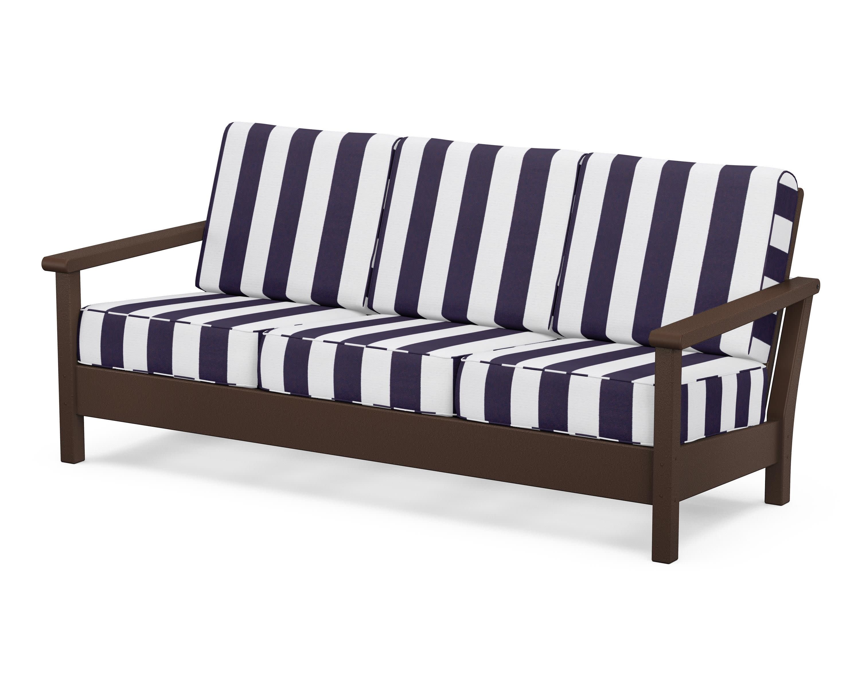 Harbour Deep Seating Sofa in Mahogany / Cabana Stripe Navy