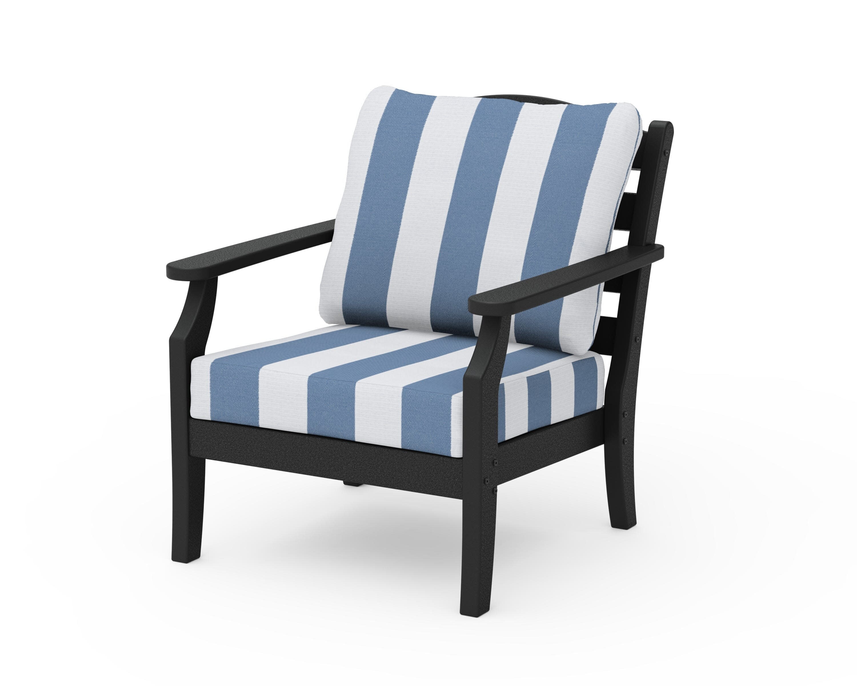 Savannah Deep Seating Chair in Black / Cabana Stripe Sky Blue