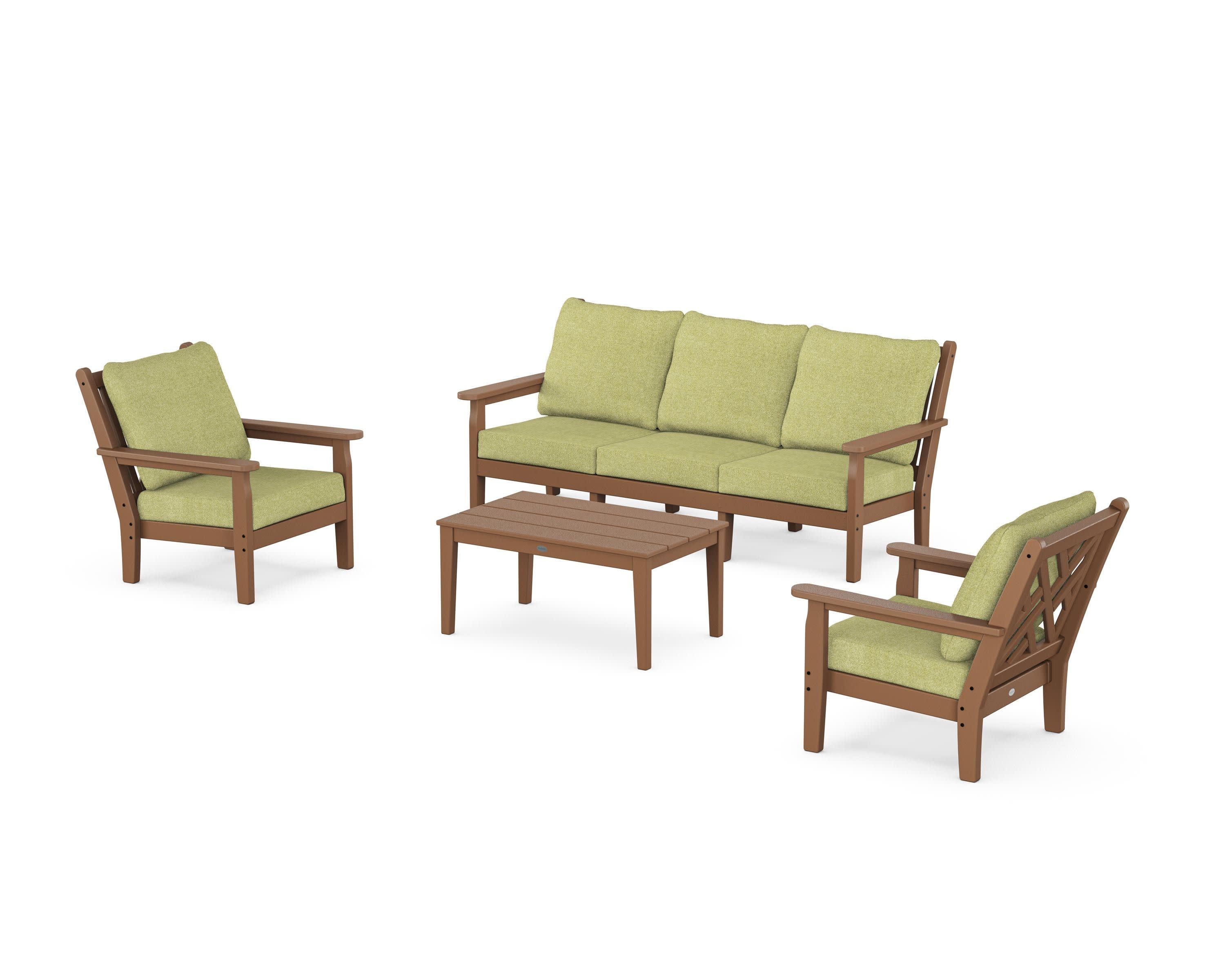 Chippendale 4-Piece Deep Seating Set with Sofa in Teak / Chartreuse Boucle