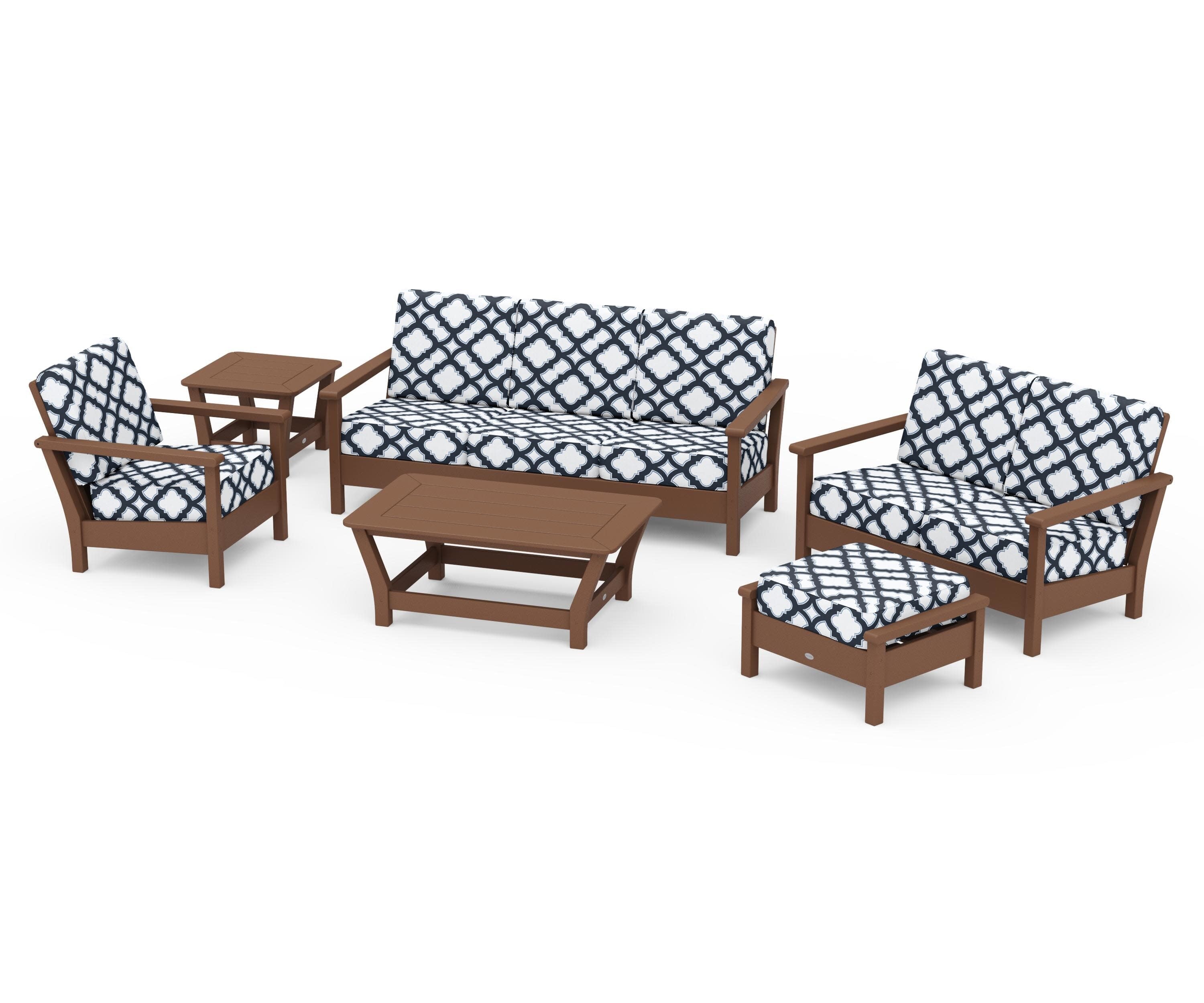 Harbour 6-Piece Outdoor Living Set in Teak / Trellis Marine Indigo