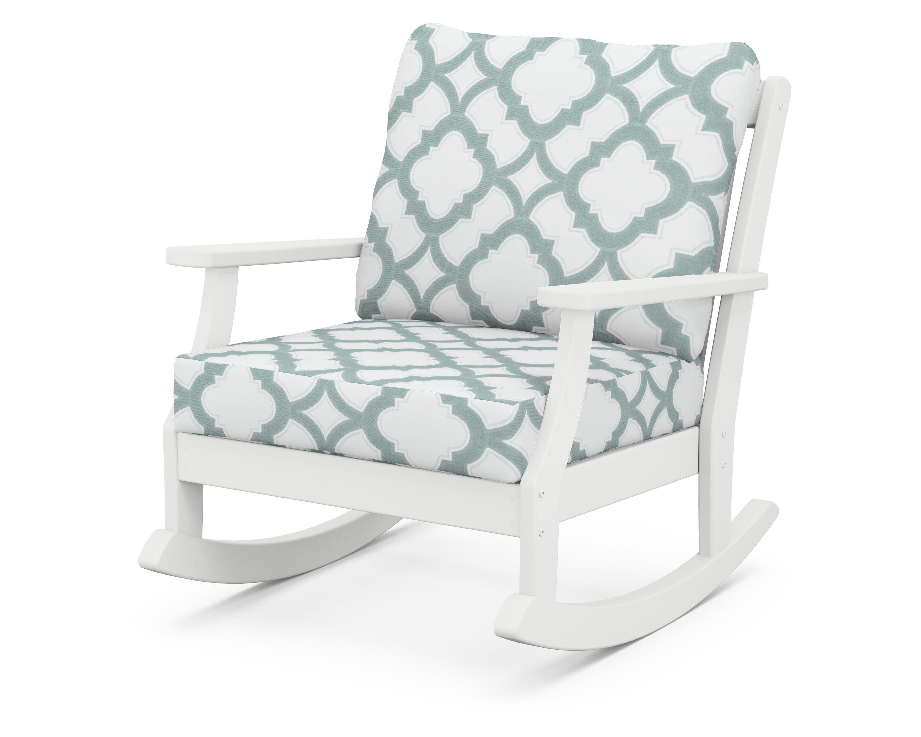 Braxton Deep Seating Rocking Chair in White / Trellis Glacier Spa