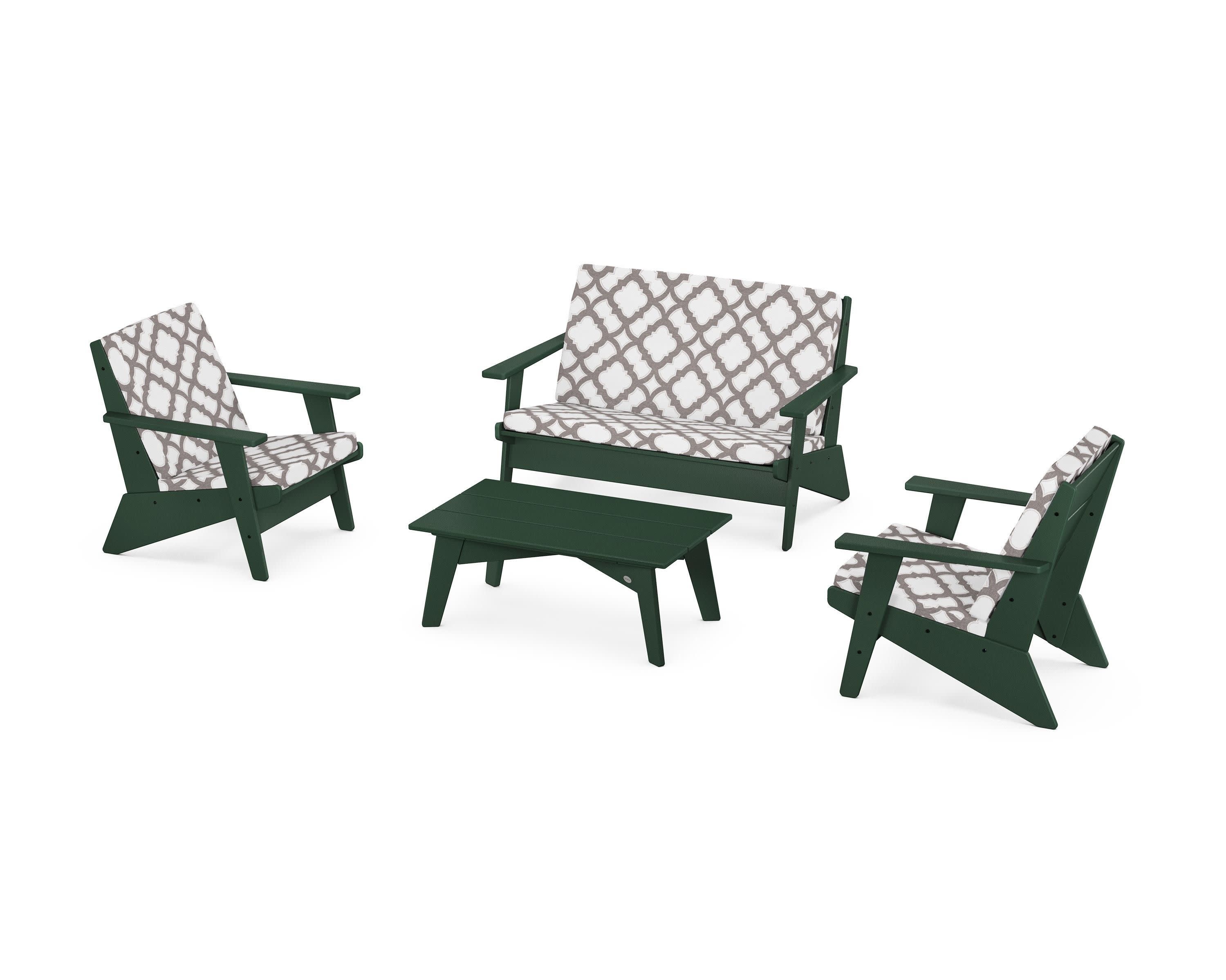 Riviera Modern Lounge 4-Piece Set in Green / Trellis Grey Mist