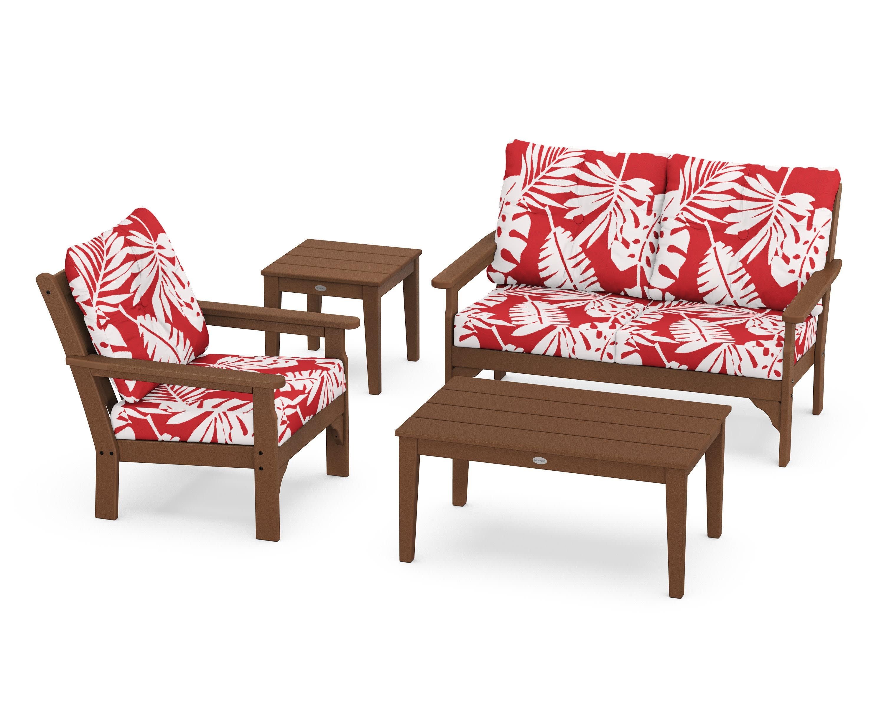 Vineyard 4-Piece Deep Seating Set in Teak / Leaf Crimson