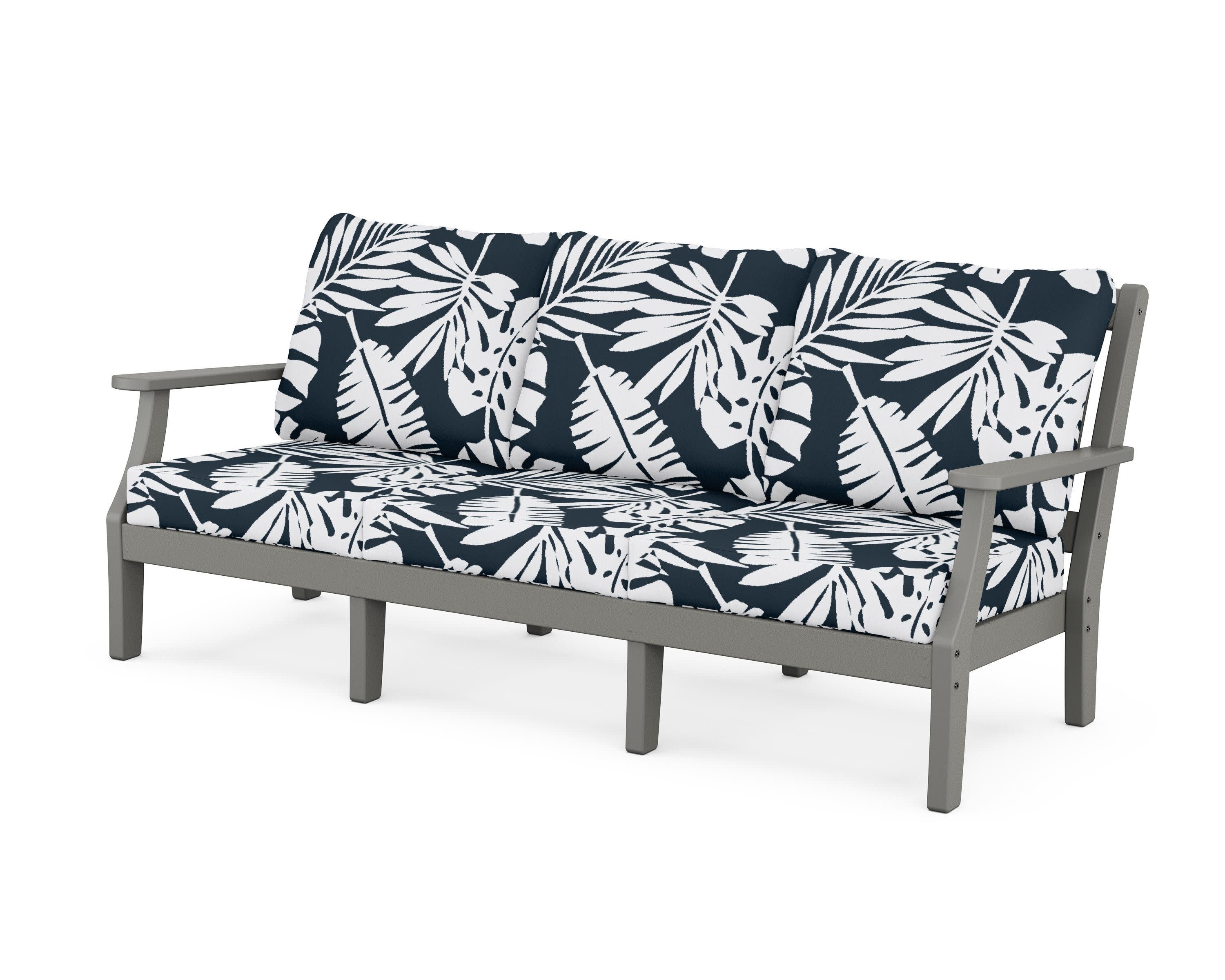 Chinoiserie Deep Seating Sofa in Slate Grey / Leaf Marine Indigo