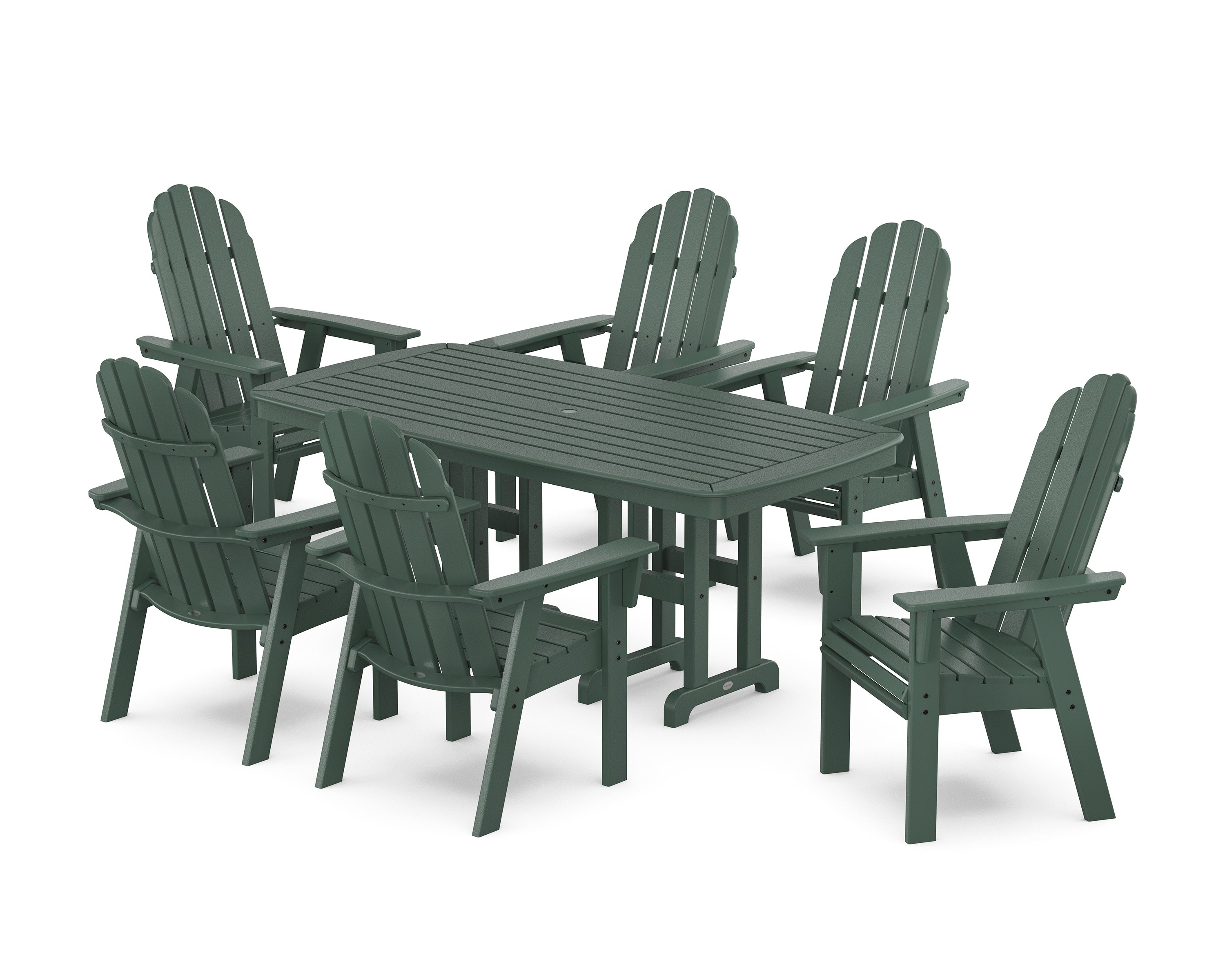 Vineyard Curveback Adirondack Chair 7-Piece Dining Set in Green