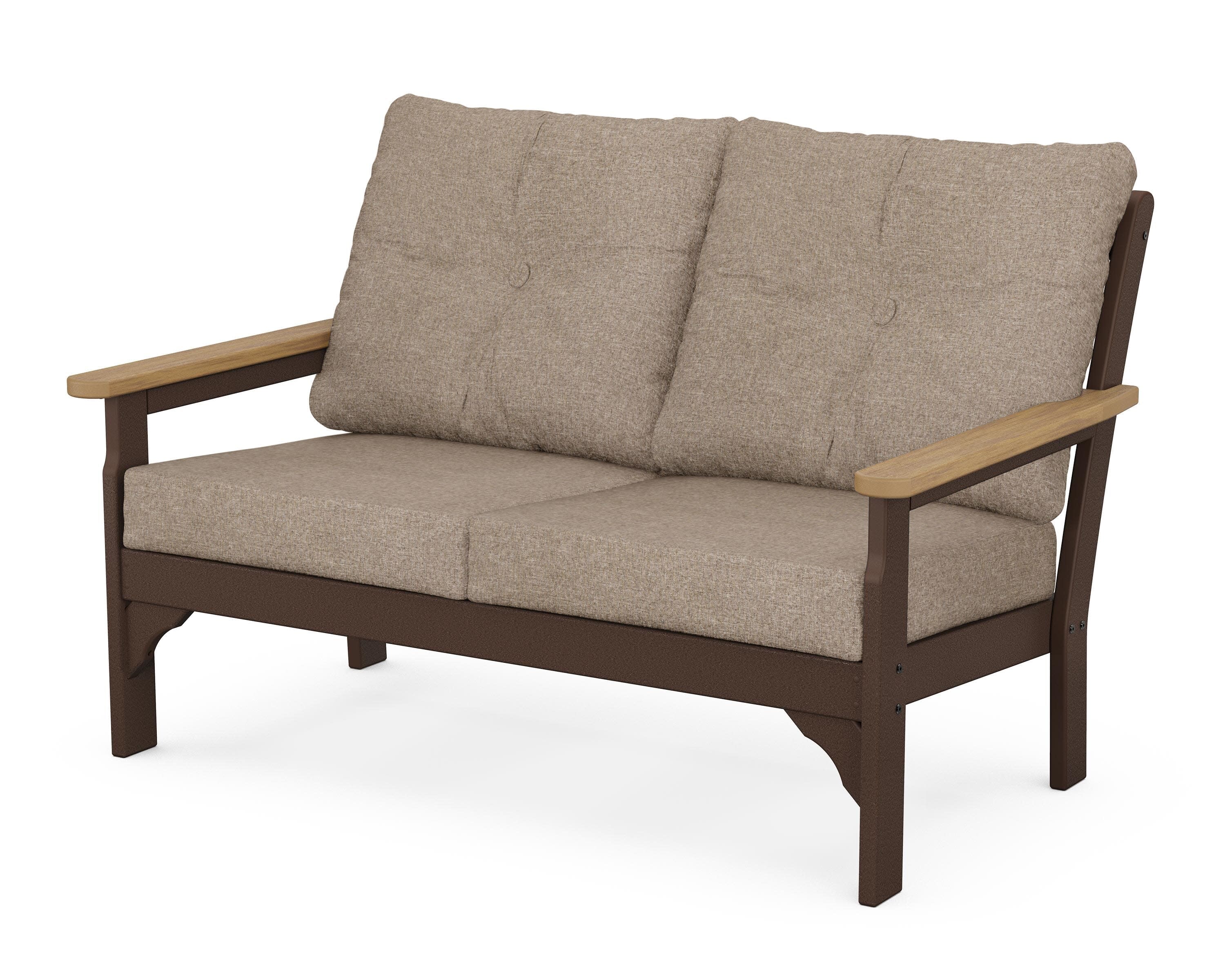 Vineyard Deep Seating Loveseat in Mahogany / Natural / Spiced Burlap