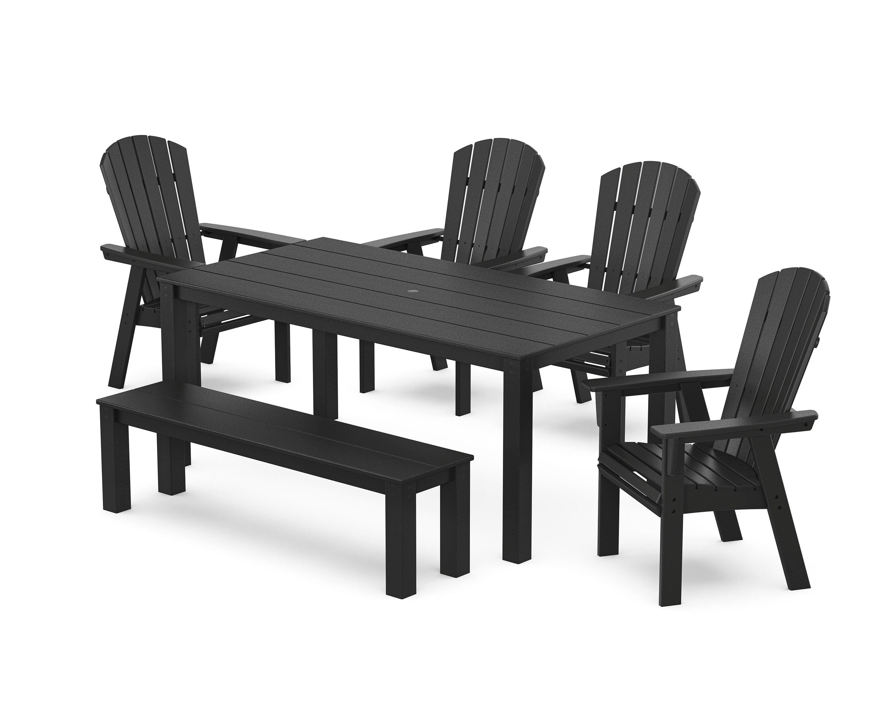 Nautical Curveback Adirondack 6-Piece Parsons Dining Set with Bench in Black