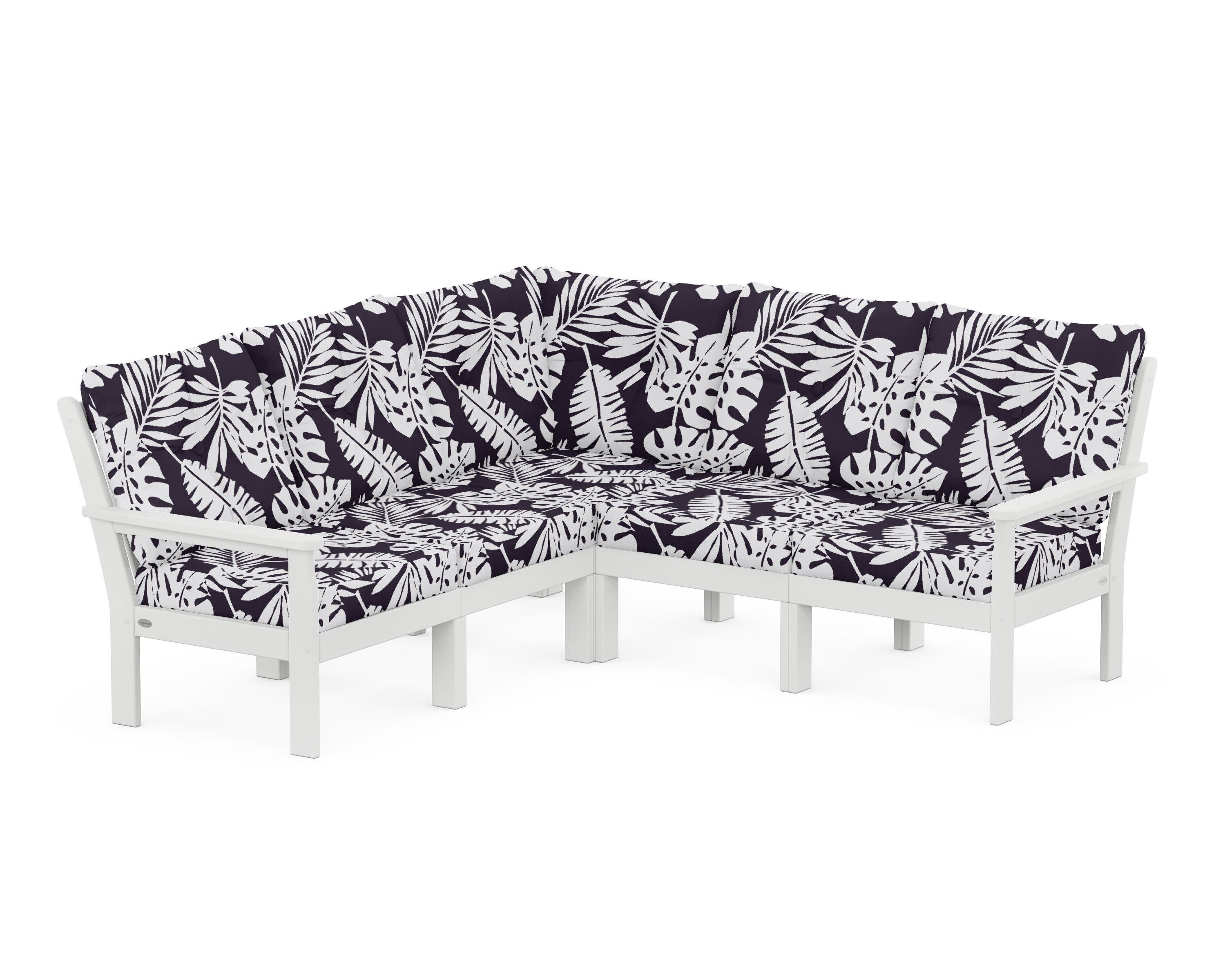 Vineyard 5-Piece Sectional in White / Leaf Navy