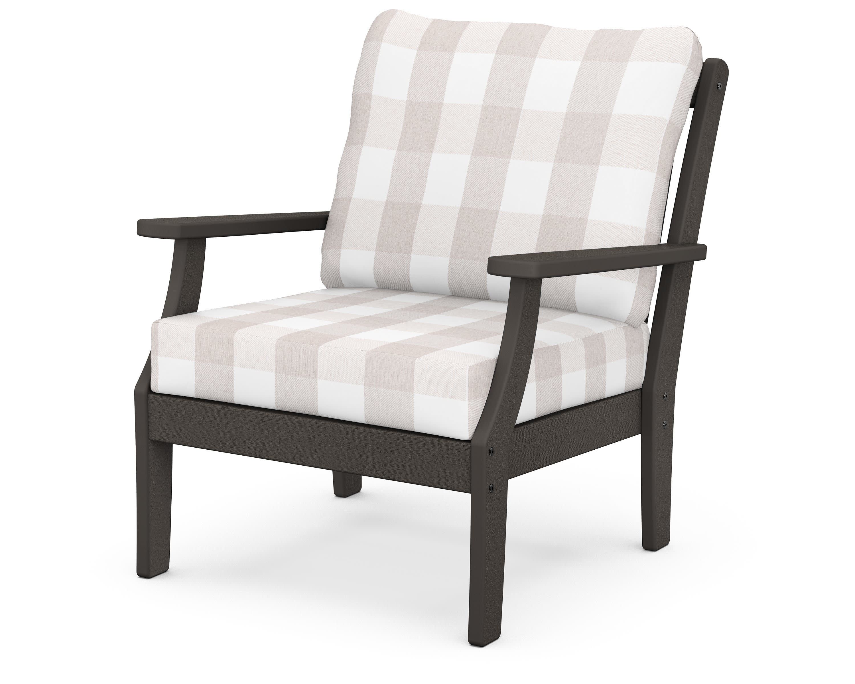 Braxton Deep Seating Chair in Vintage Coffee / Buffalo Plaid Dune Burlap