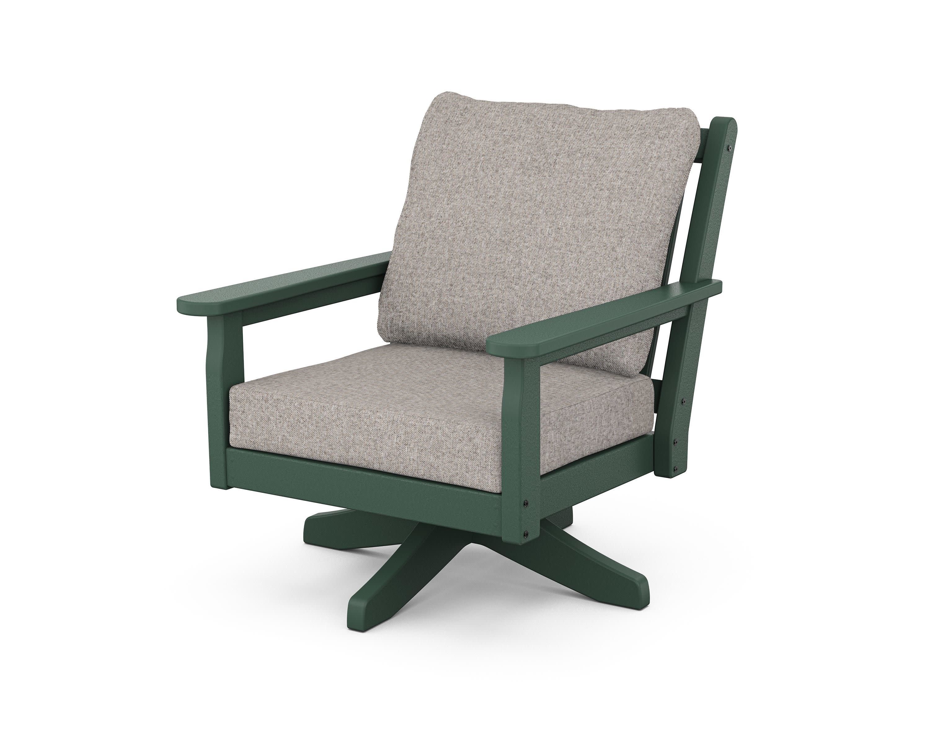 Chippendale Deep Seating Swivel Chair in Green / Weathered Tweed
