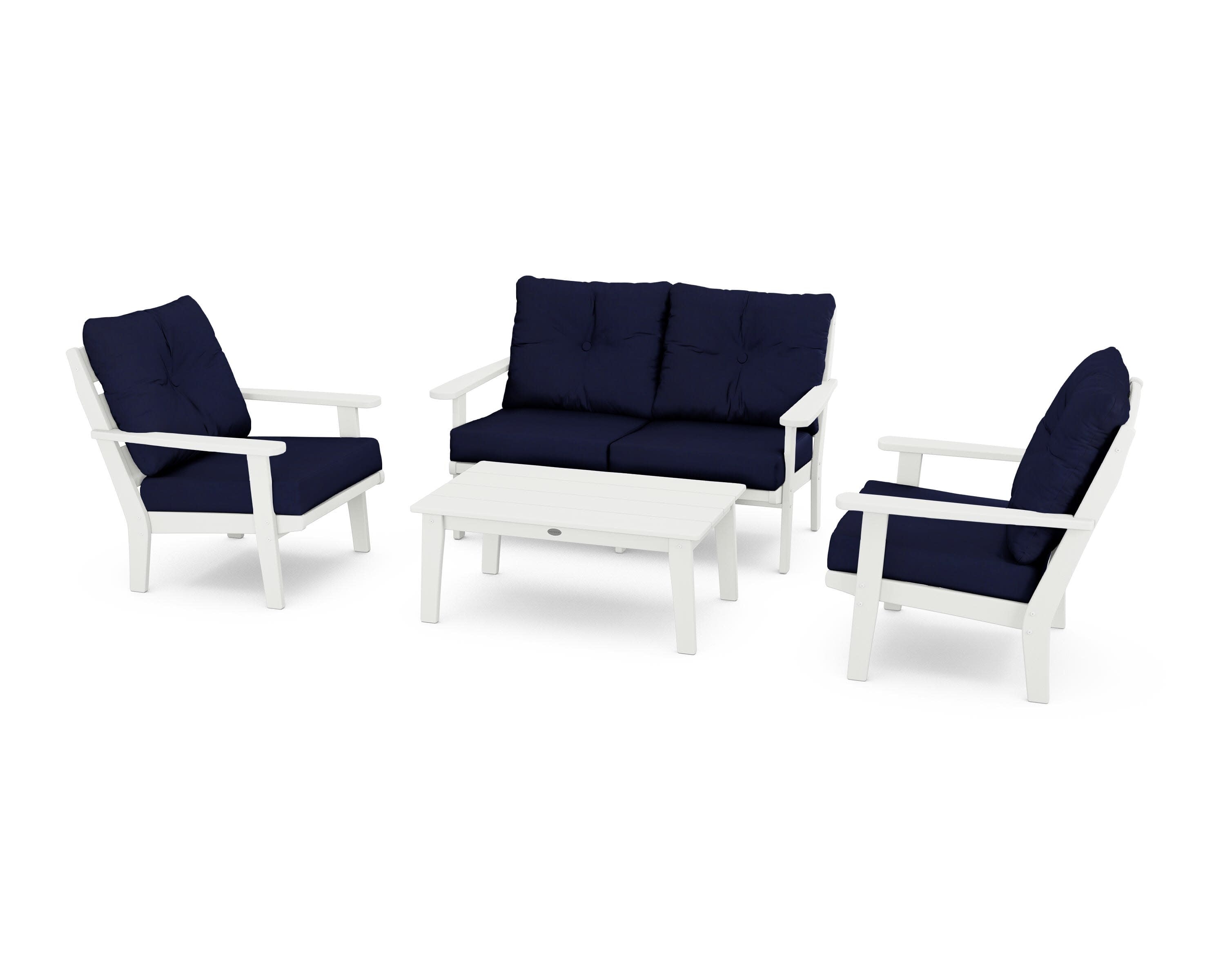 Lakeside 4-Piece Deep Seating Set in Vintage White / Navy